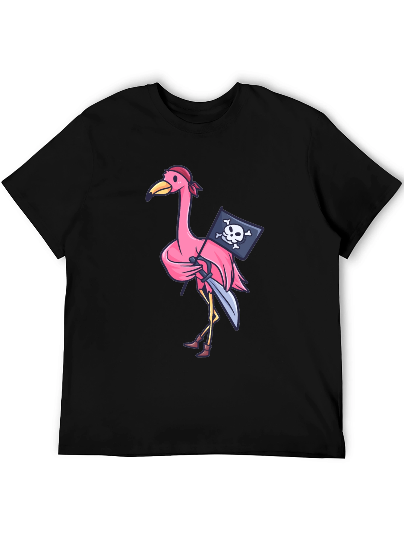 Black Pirate Flamingo T-Shirt - Novelty Graphic Tee view 5