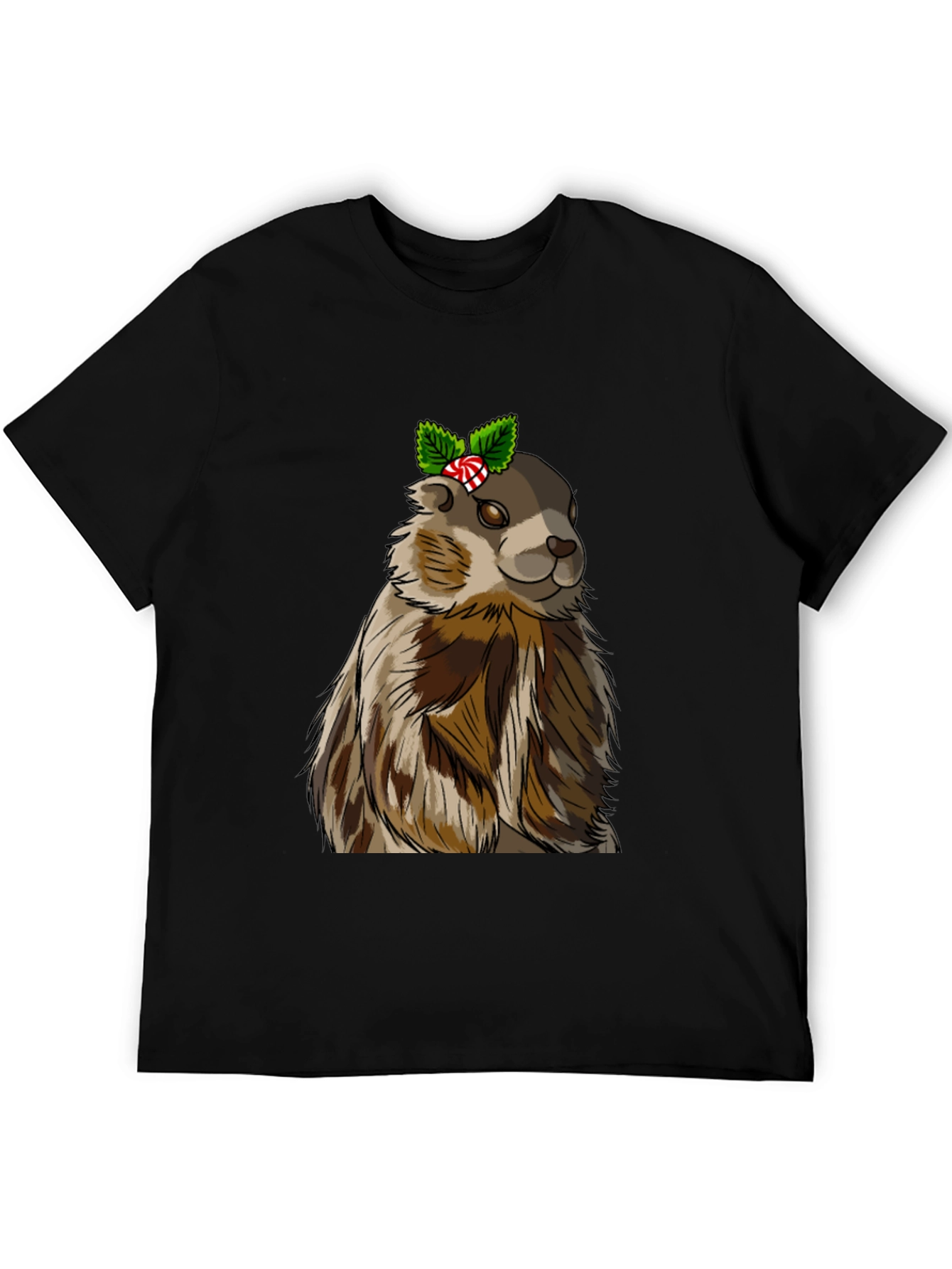 Black Festive Groundhog T-Shirt - Holiday Cheer! view 5