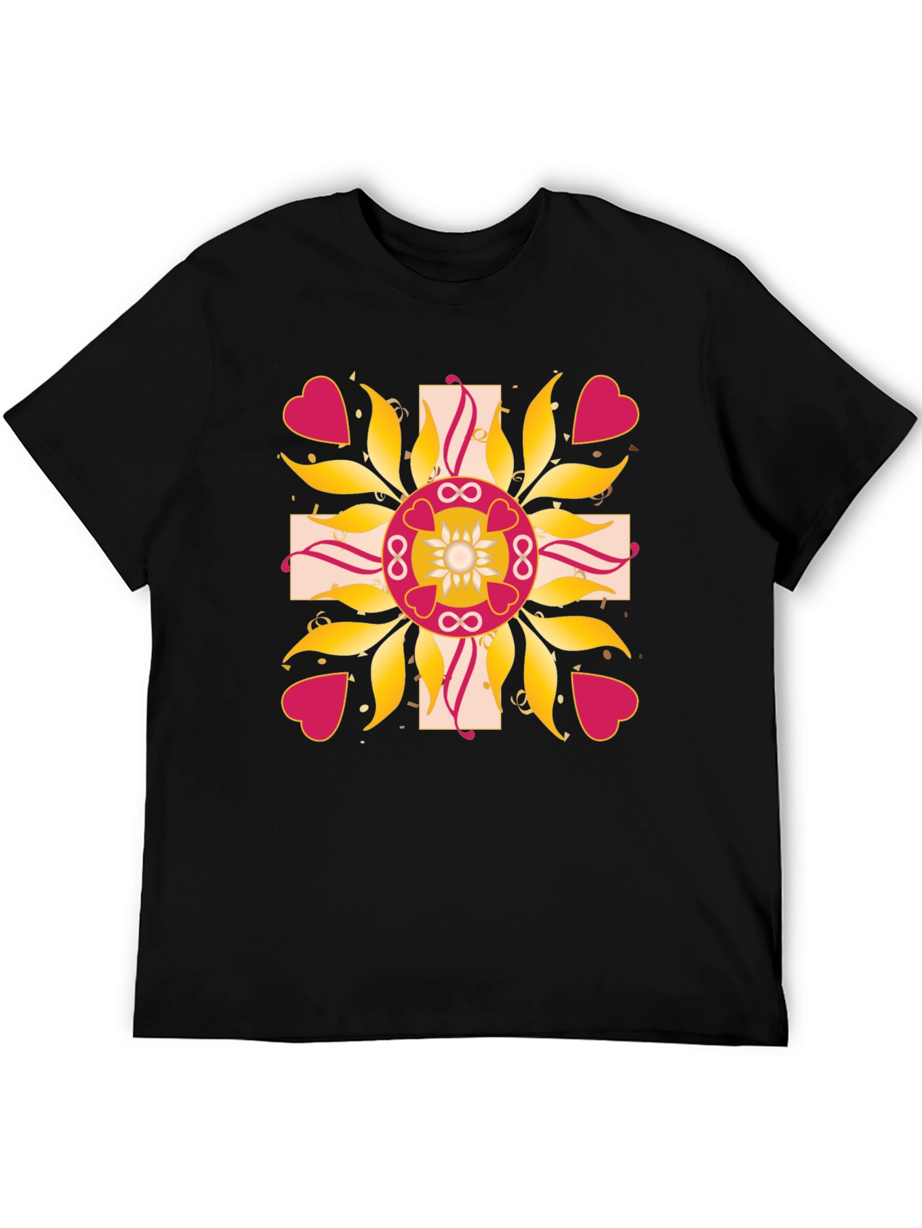 Black Unique Floral Heart Graphic Tee - Black view 5