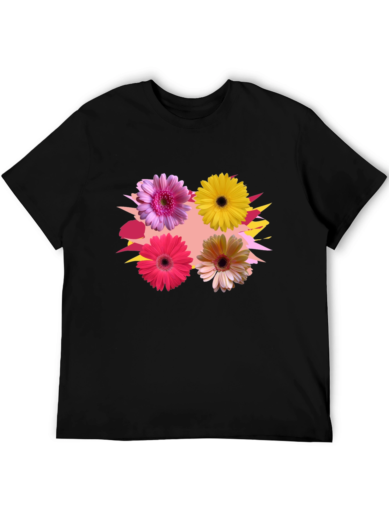 Black Floral Pattern Crew Neck T-Shirt view 5