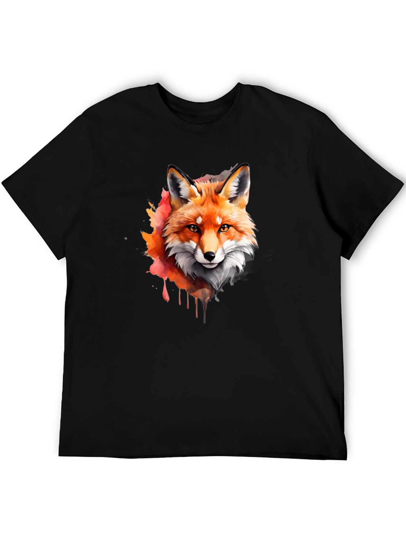 Black Fox Watercolor Graphic Tee - Stylish Men's Black T-Shirt view 5