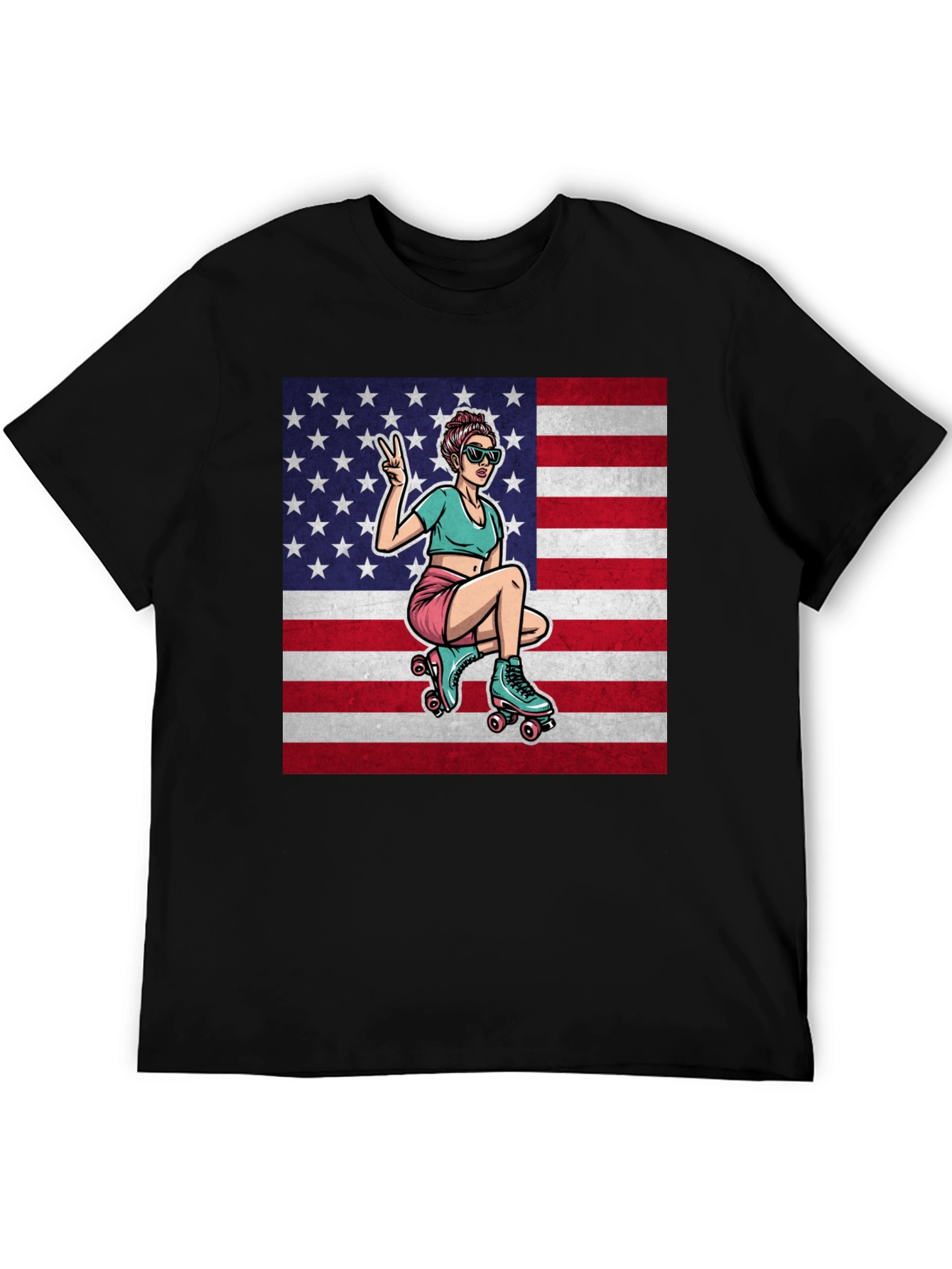 Black American Roller Girl Graphic Tee view 5