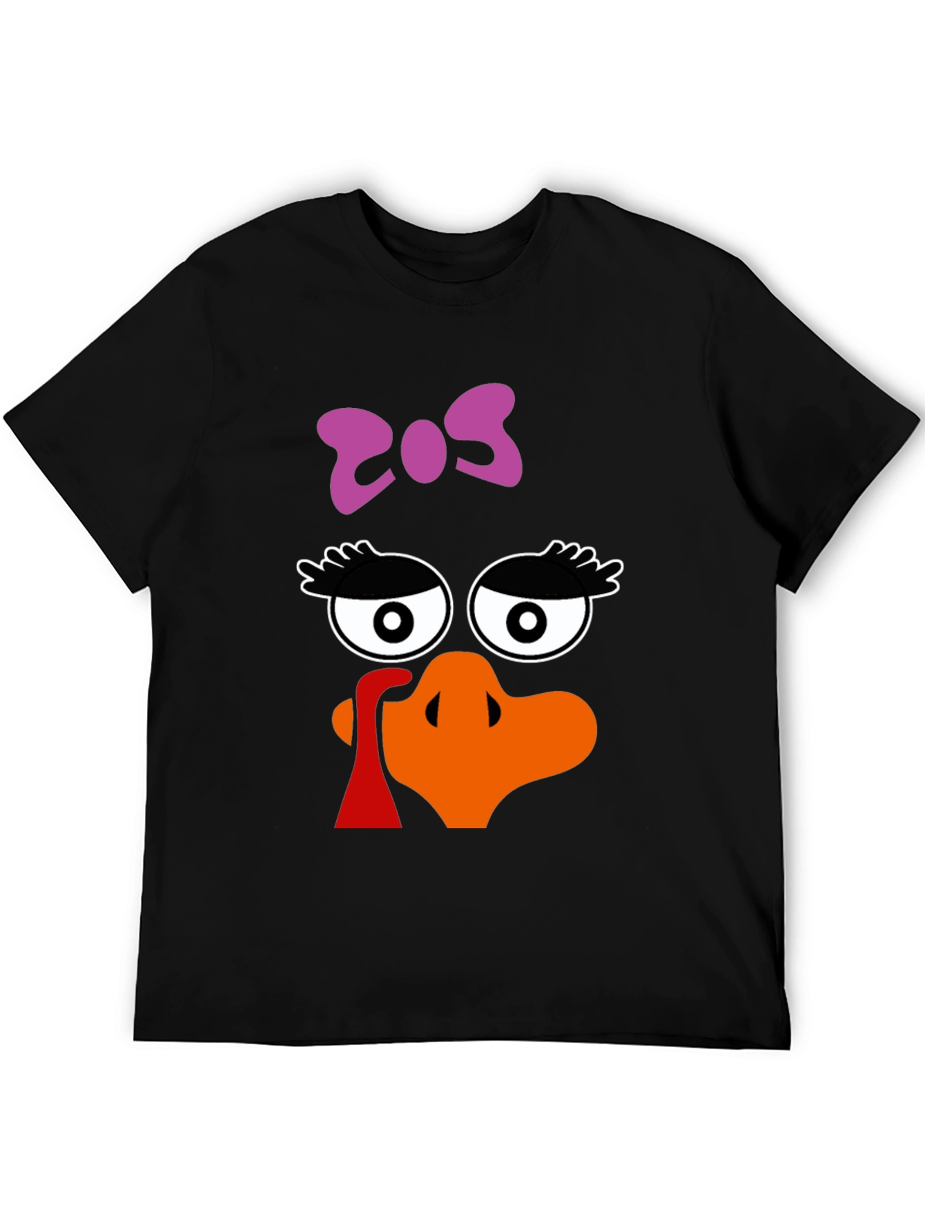 Thanksgiving Turkey Face Bow Black T-Shirt - 5