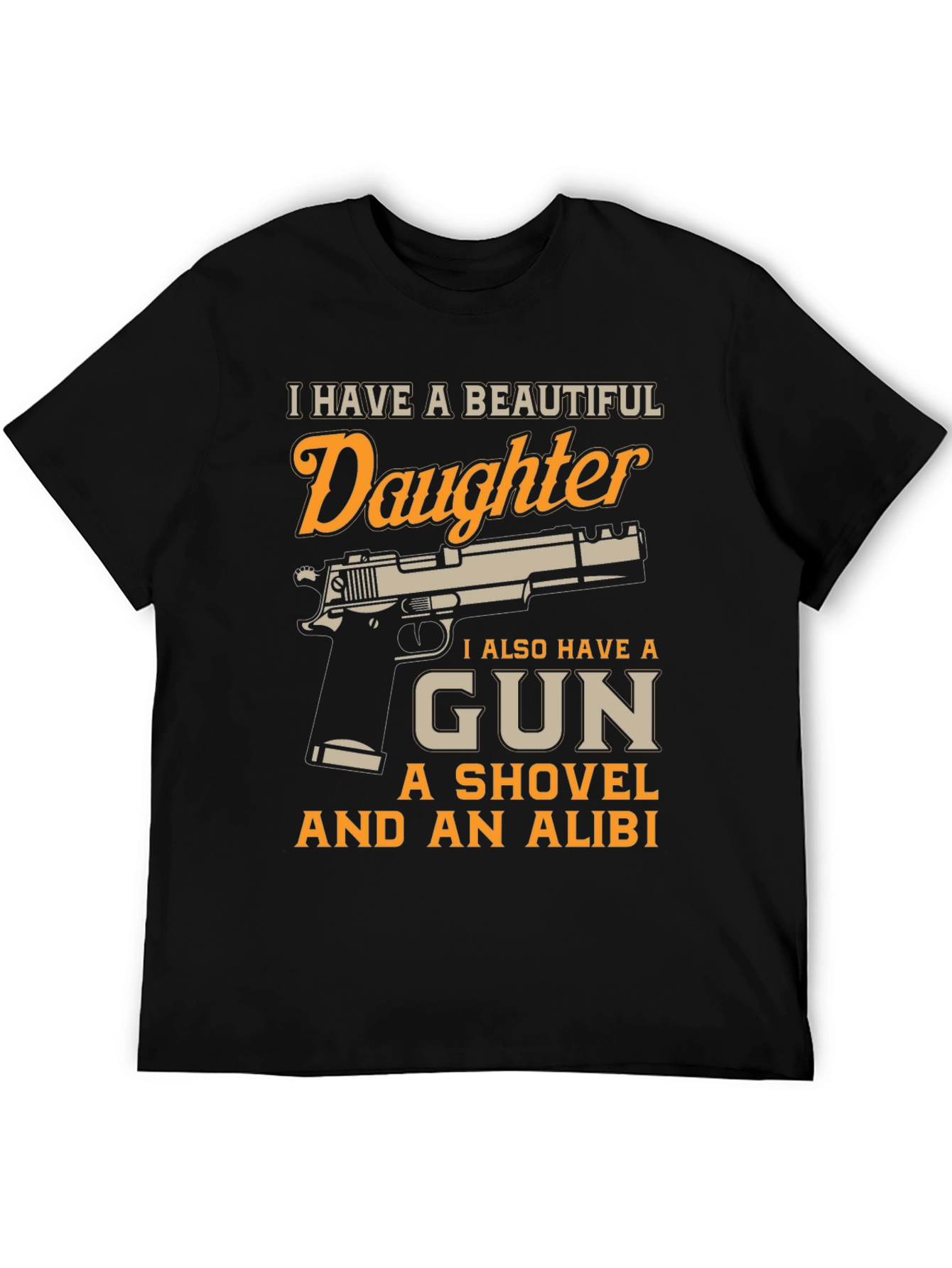 Black I Have a Beautiful Daughter Gun T-Shirt view 5