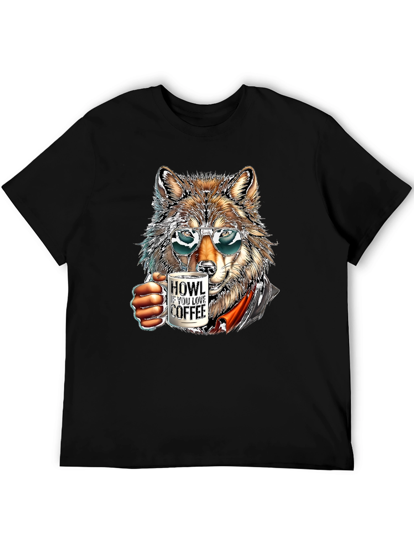 Black Cool Wolf Coffee Lover T-Shirt view 5