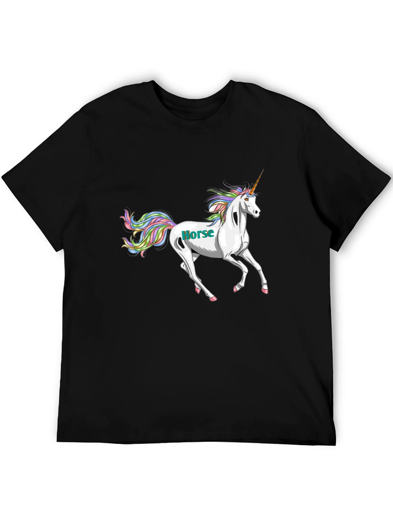 Black Unicorn Horse Graphic Tee - Black Cotton T-Shirt view 5
