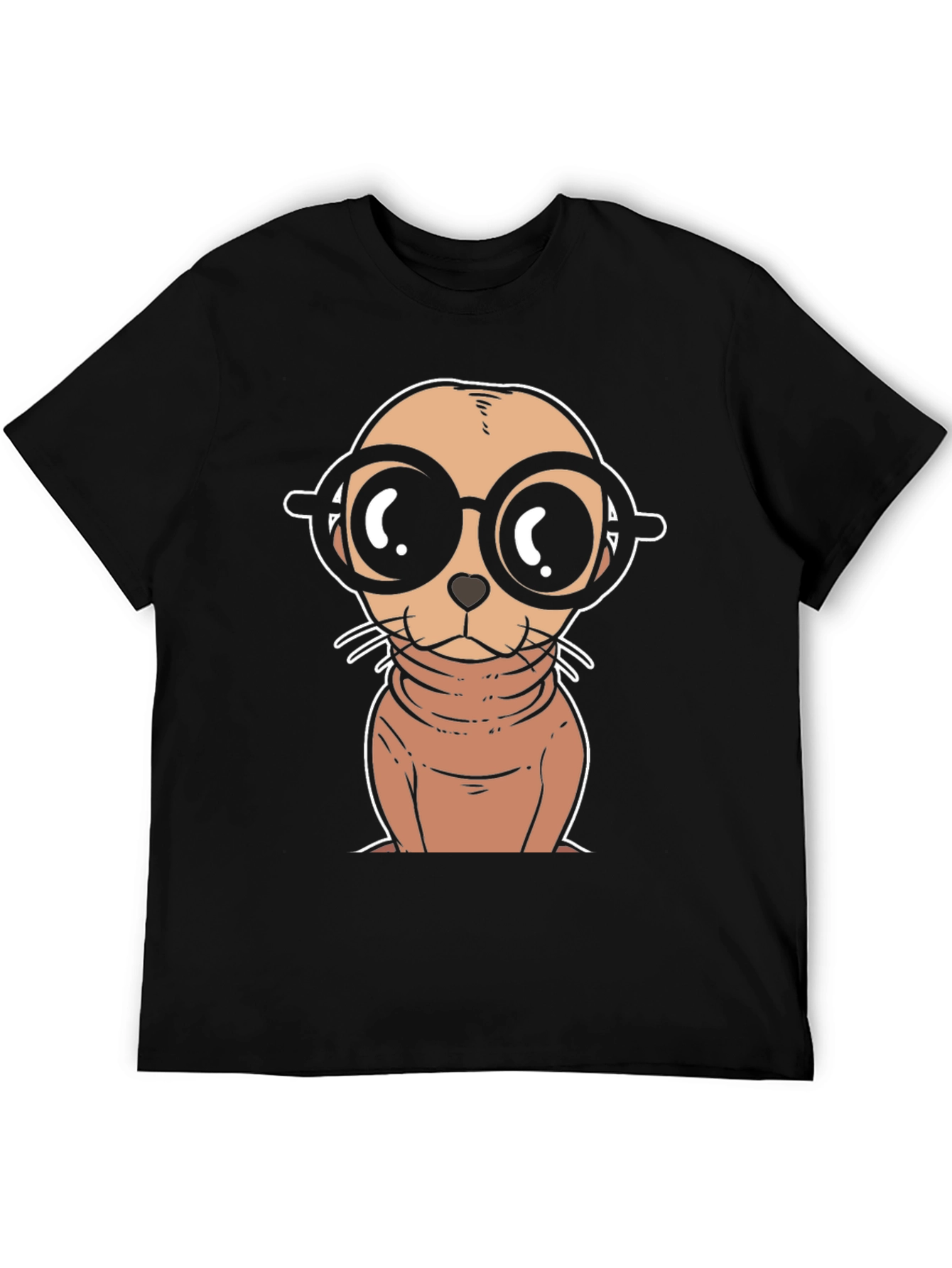 Black Cartoon Seal with Glasses T-Shirt view 5
