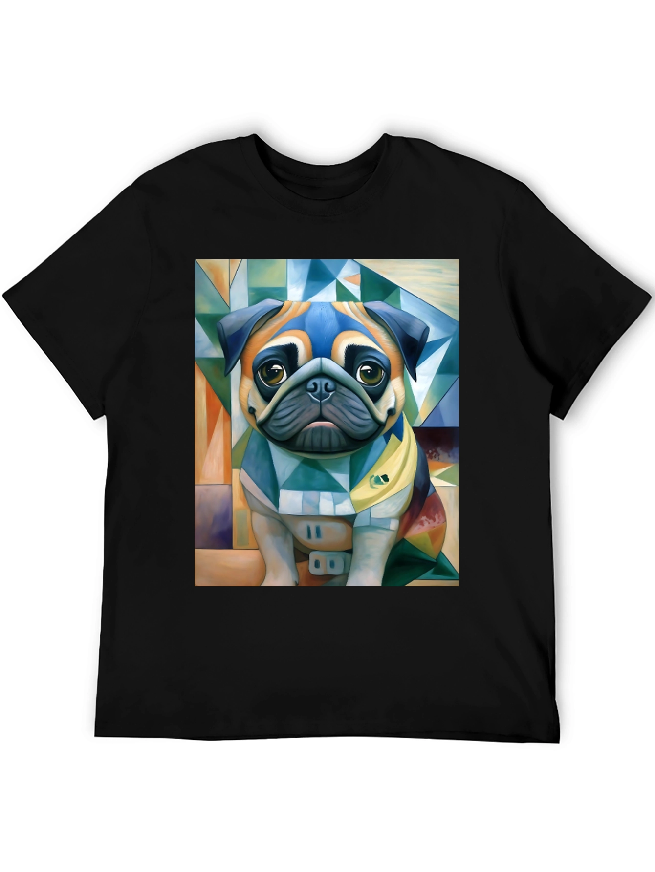 Black Pug Art T-Shirt - Unique Geometric Dog Design view 5