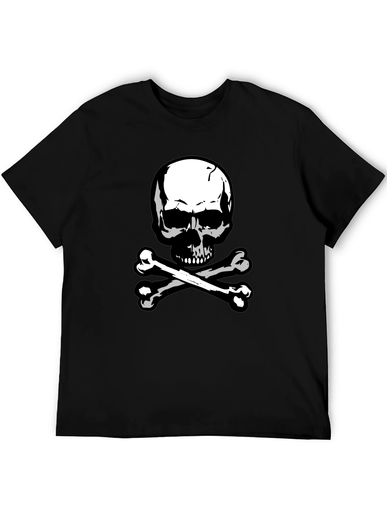 Black Skull & Crossbones Graphic Tee - Black Cotton view 5
