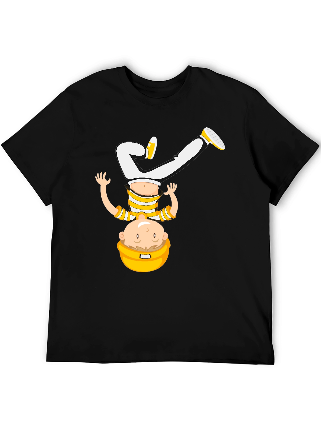 Black Funny Upside Down Cartoon T-Shirt - Black view 5