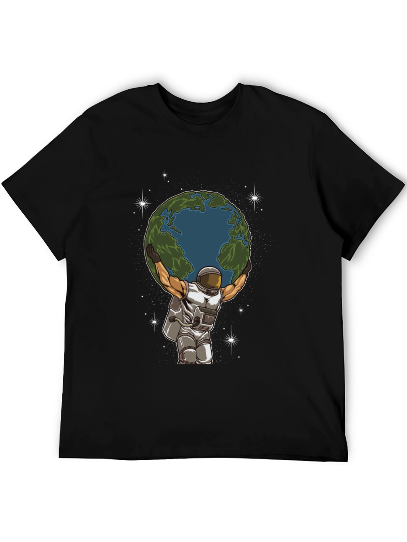Black Astronaut Earth Lift Graphic Tee - Black Cotton T-Shirt view 5