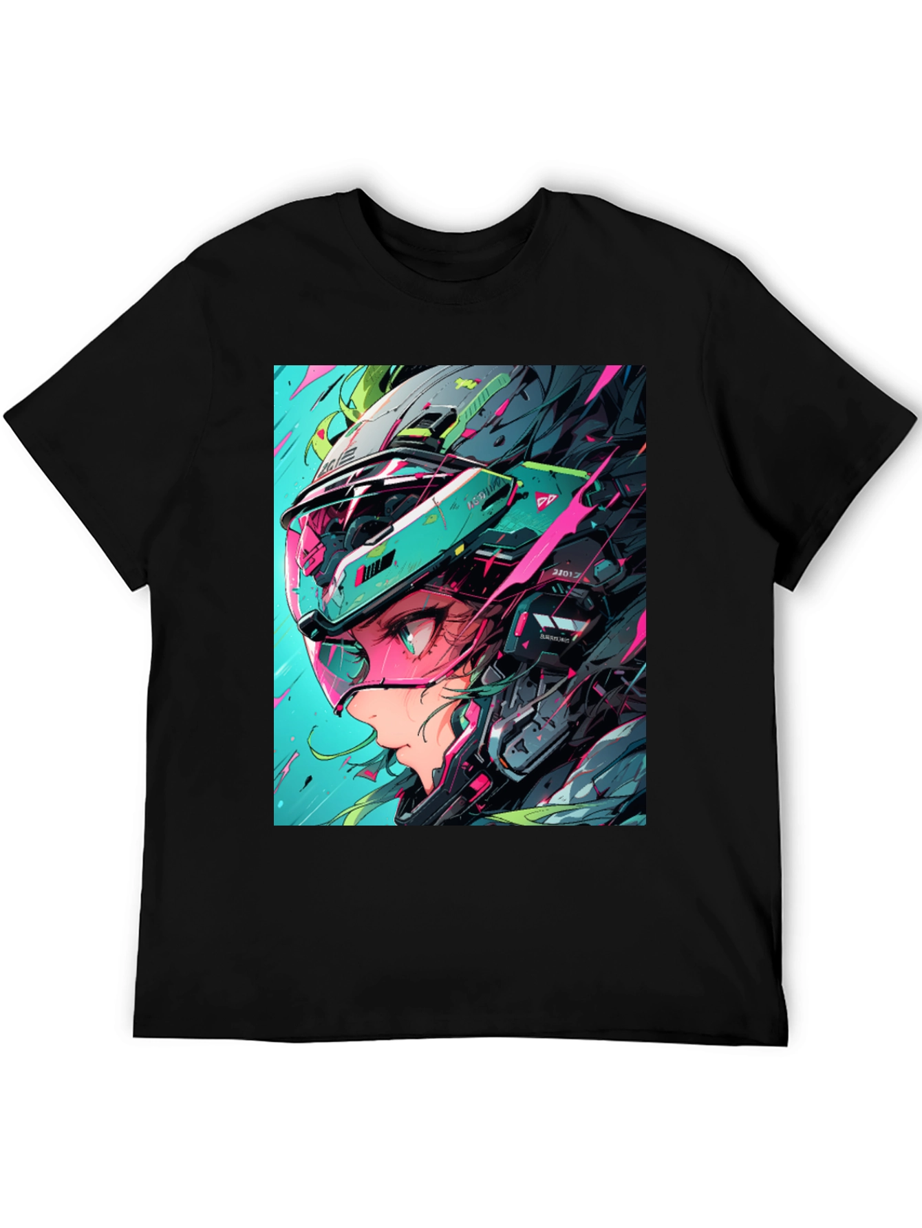 Black Cyberpunk Girl Helmet Graphic Tee view 5