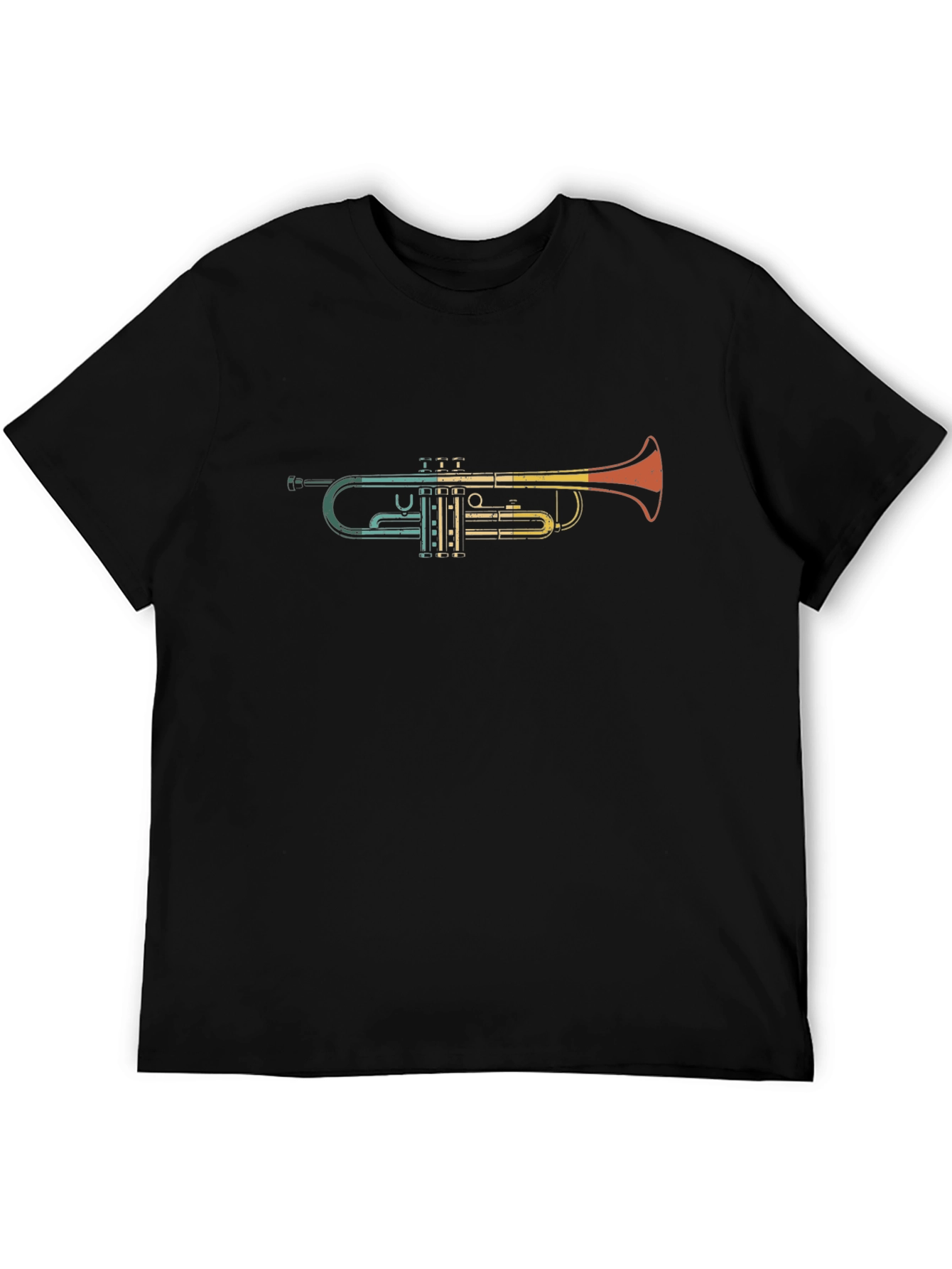 Black Retro Trumpet Graphic Tee - Black Cotton T-Shirt view 5