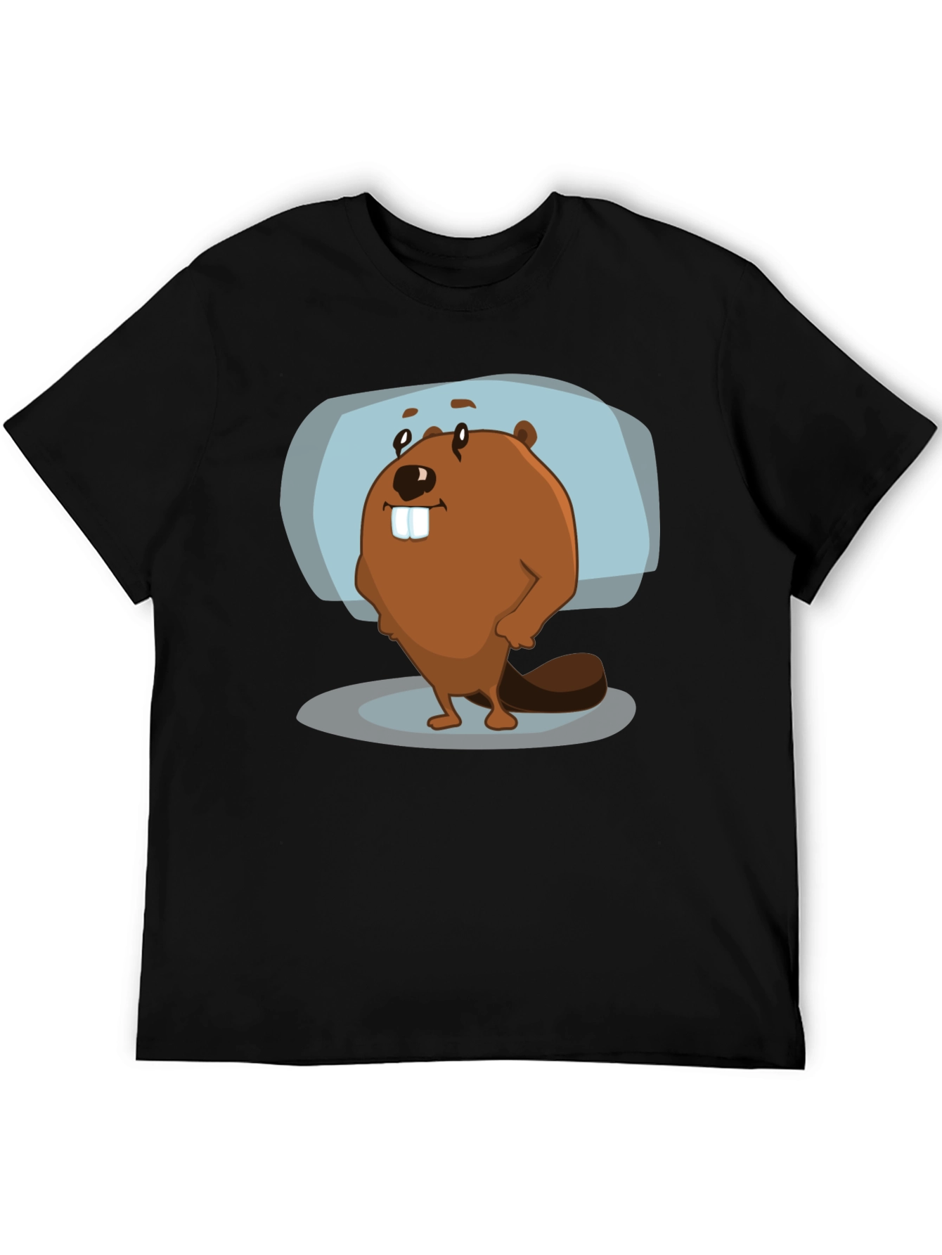 Black Cartoon Beaver Graphic Tee - Black Cotton Blend view 5