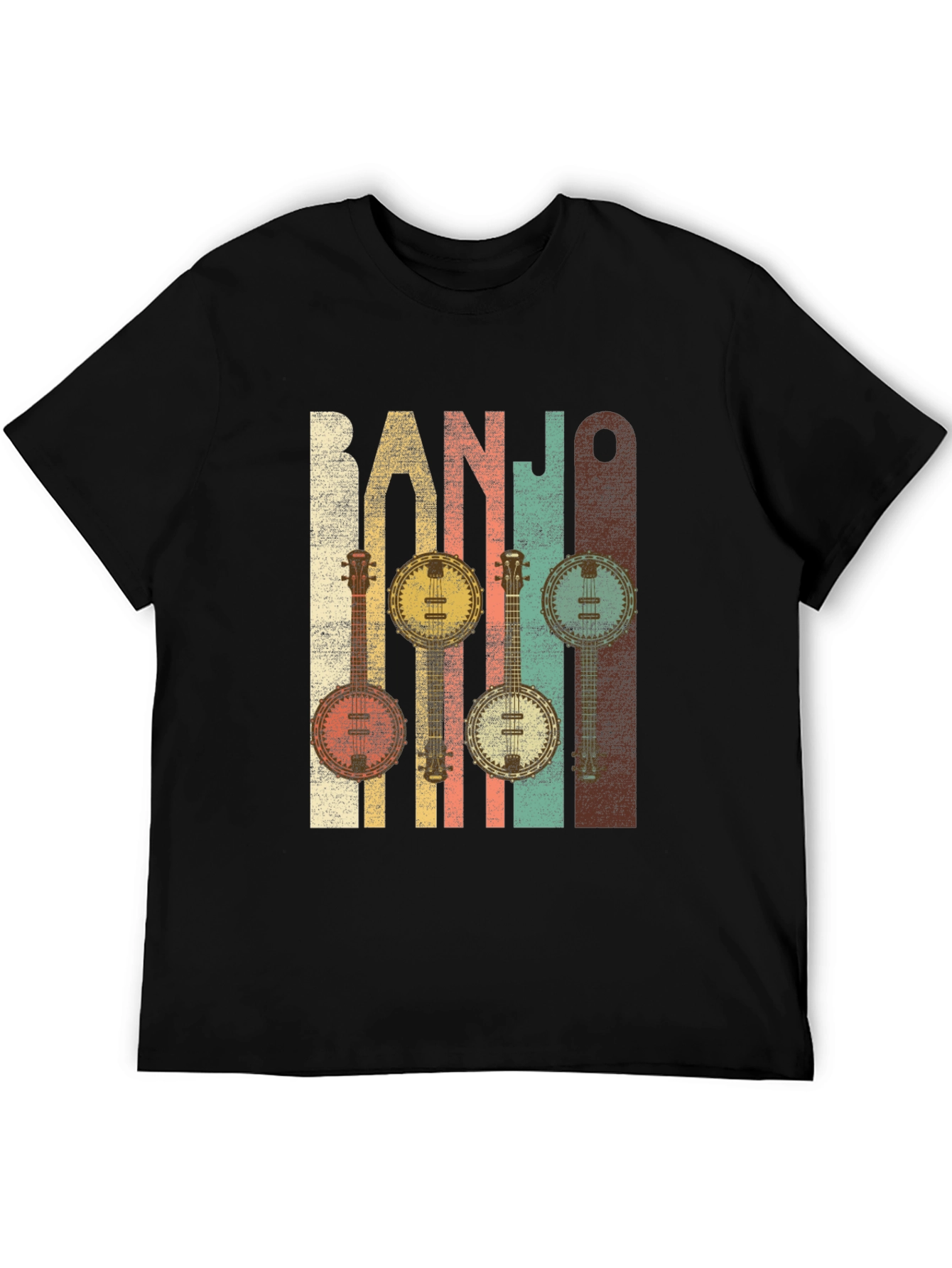 Black Vintage Banjo Music T-Shirt for Musicians view 5