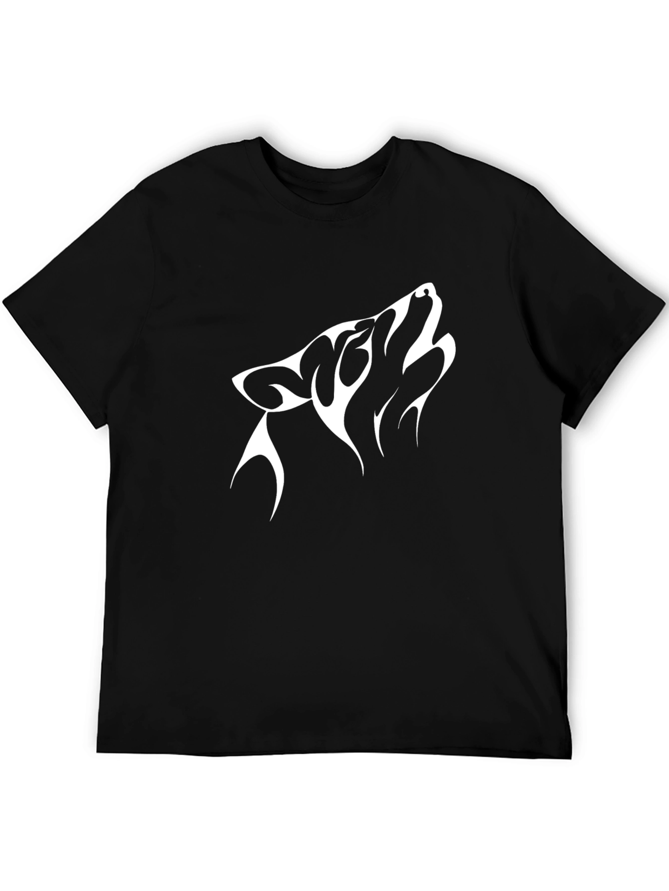 Black Men's Black T-Shirt with Wolf Graphic view 5