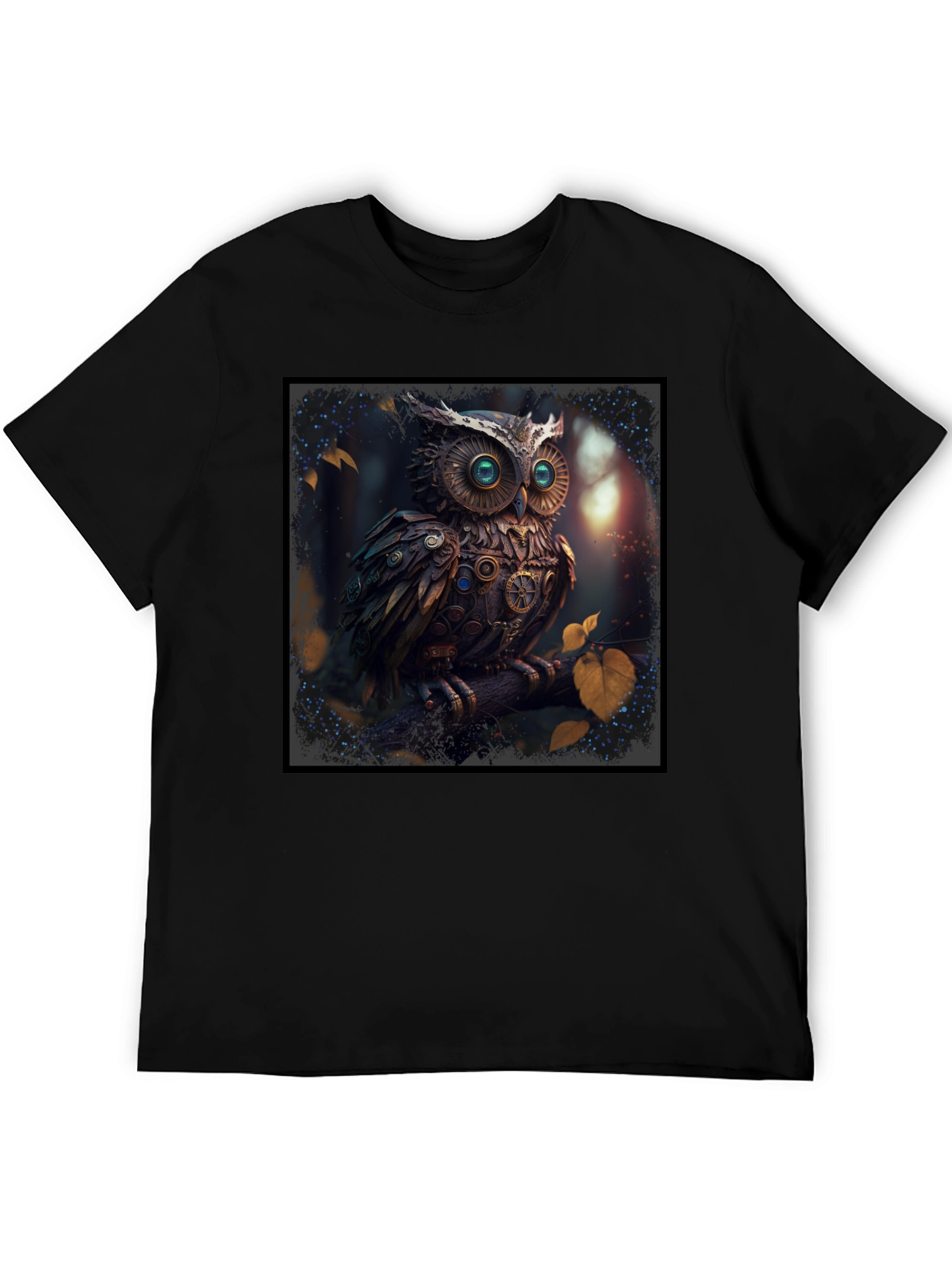 Black Steampunk Owl Graphic Black T-Shirt view 5