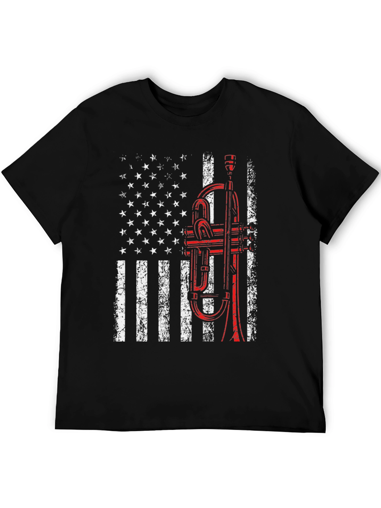 Black American Flag Trumpet T-Shirt view 5
