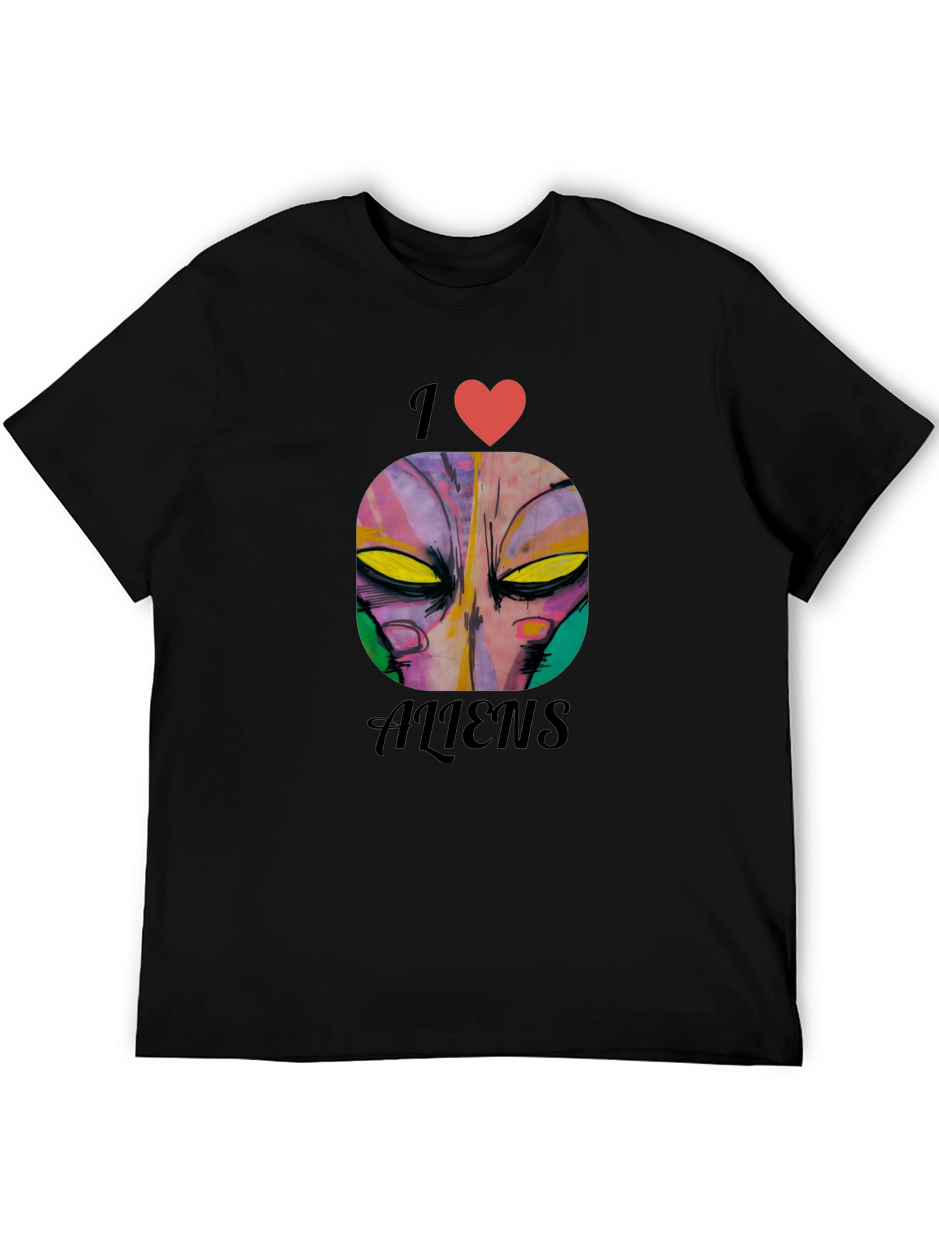 Black I Heart Aliens Graphic Tee - Black Cotton Casual T-Shirt view 5