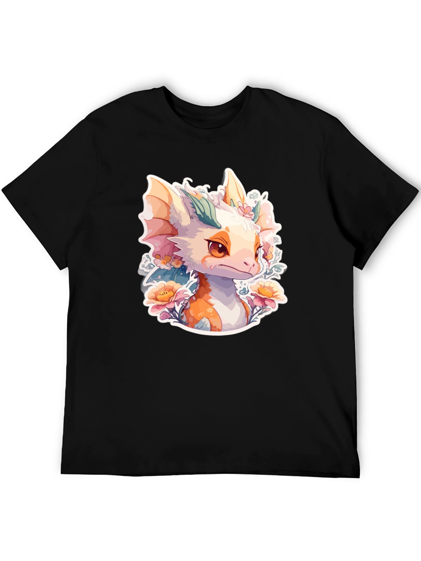 Black Dragon Floral T-Shirt: Cute Fantasy Creature Tee view 5