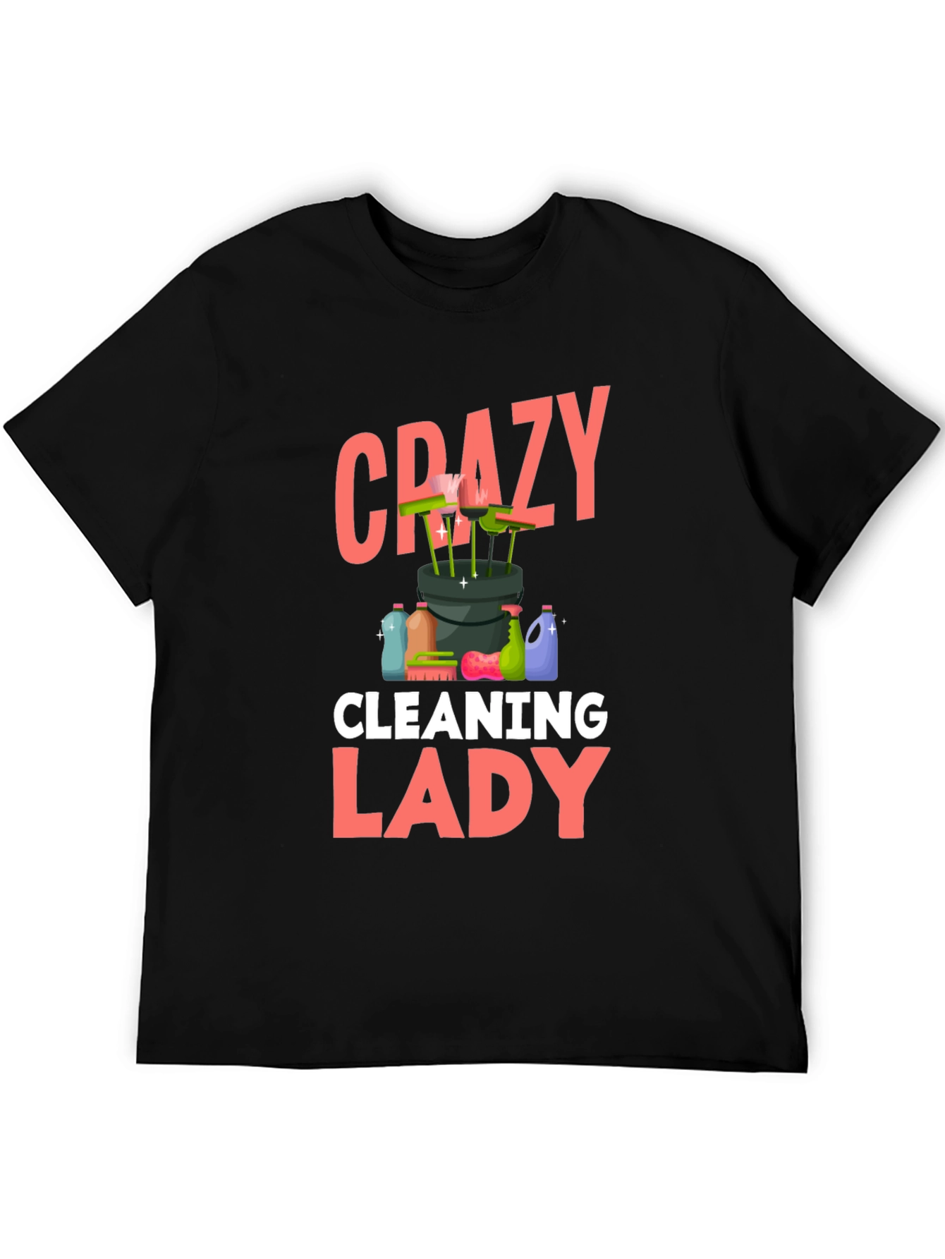 Black Crazy Cleaning Lady T-Shirt - Black Cotton view 5