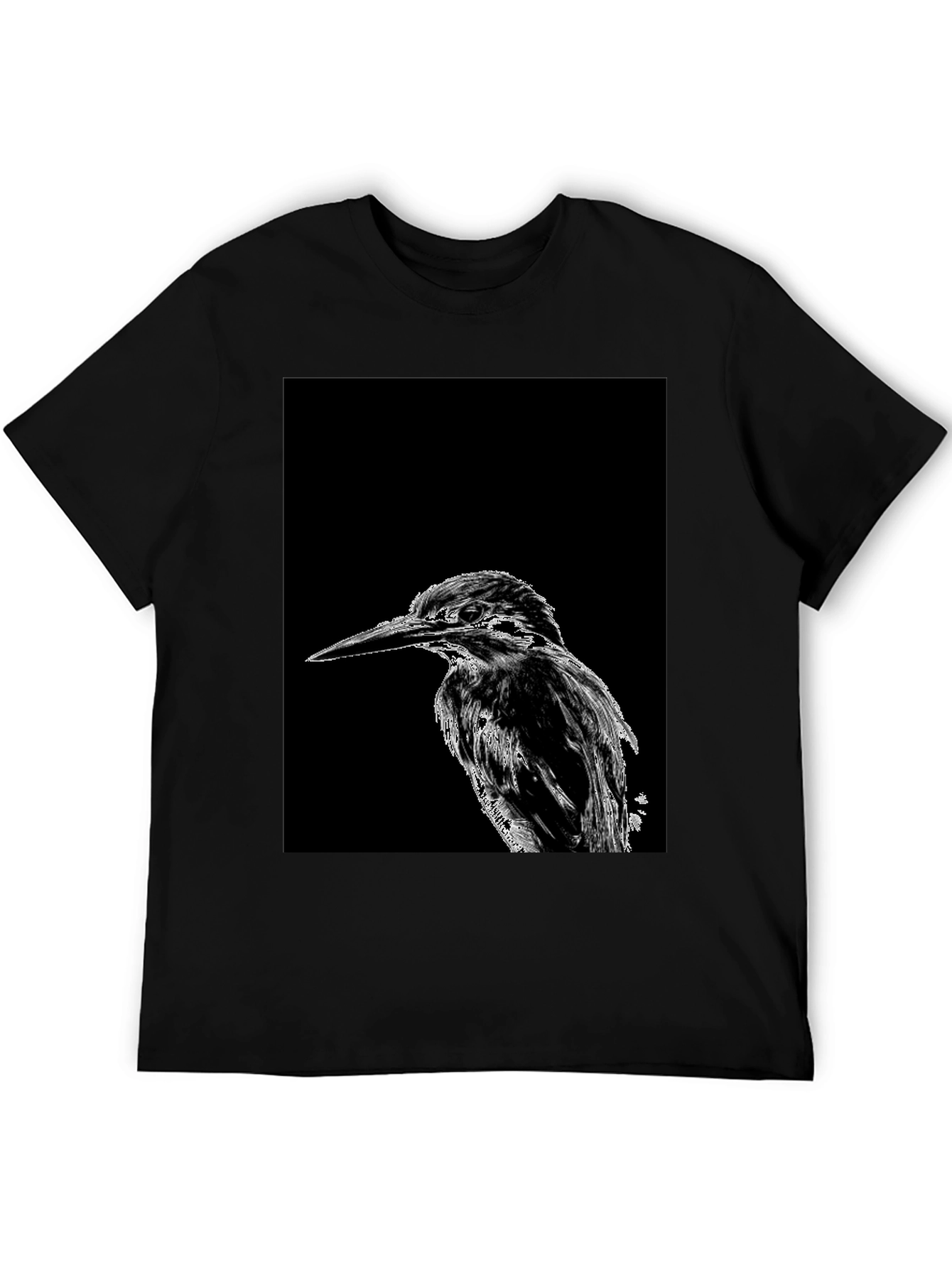 Black Kingfisher Bird Print Black T-Shirt view 5