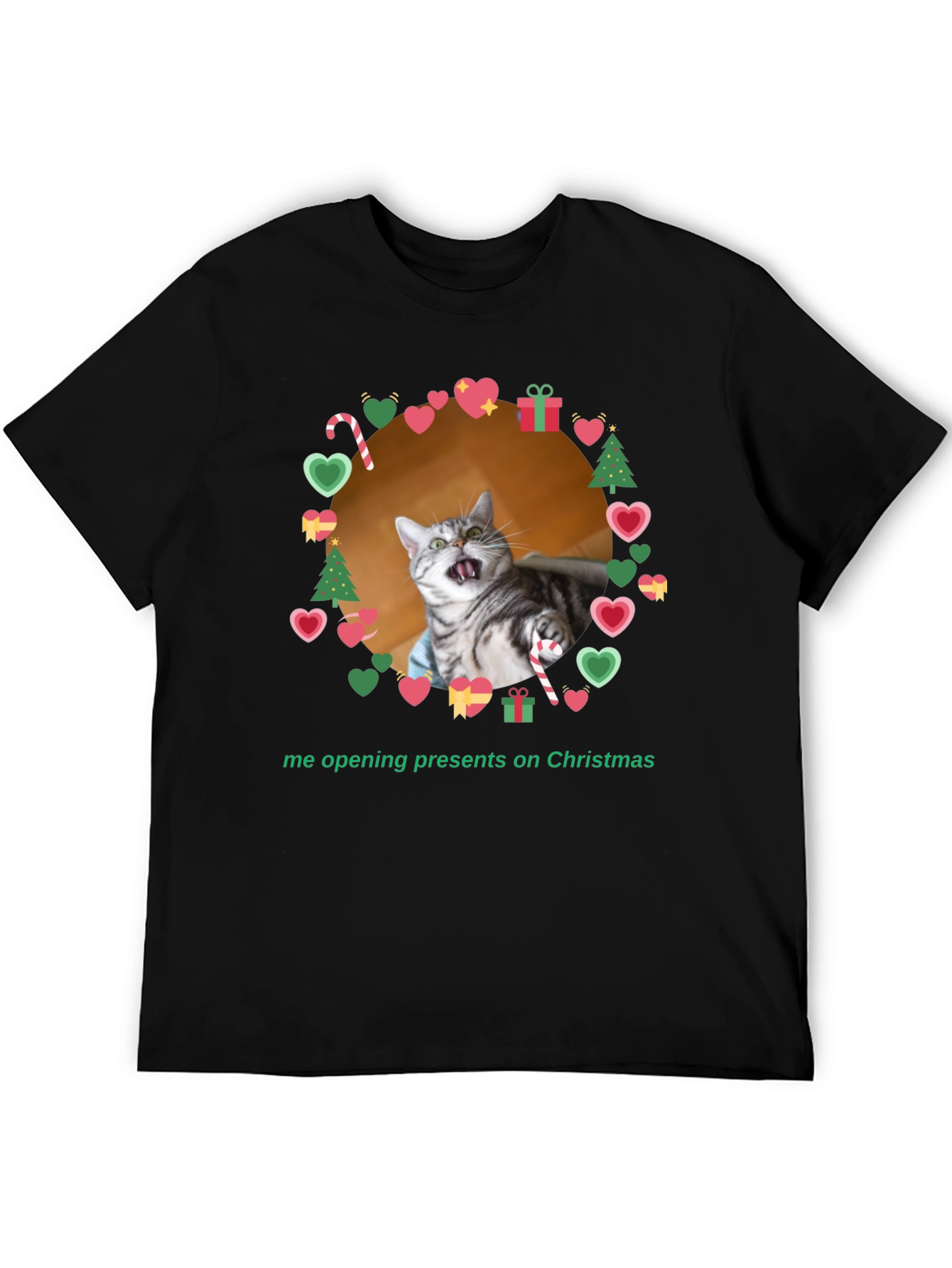 Black Funny Cat Christmas T-Shirt  view 5