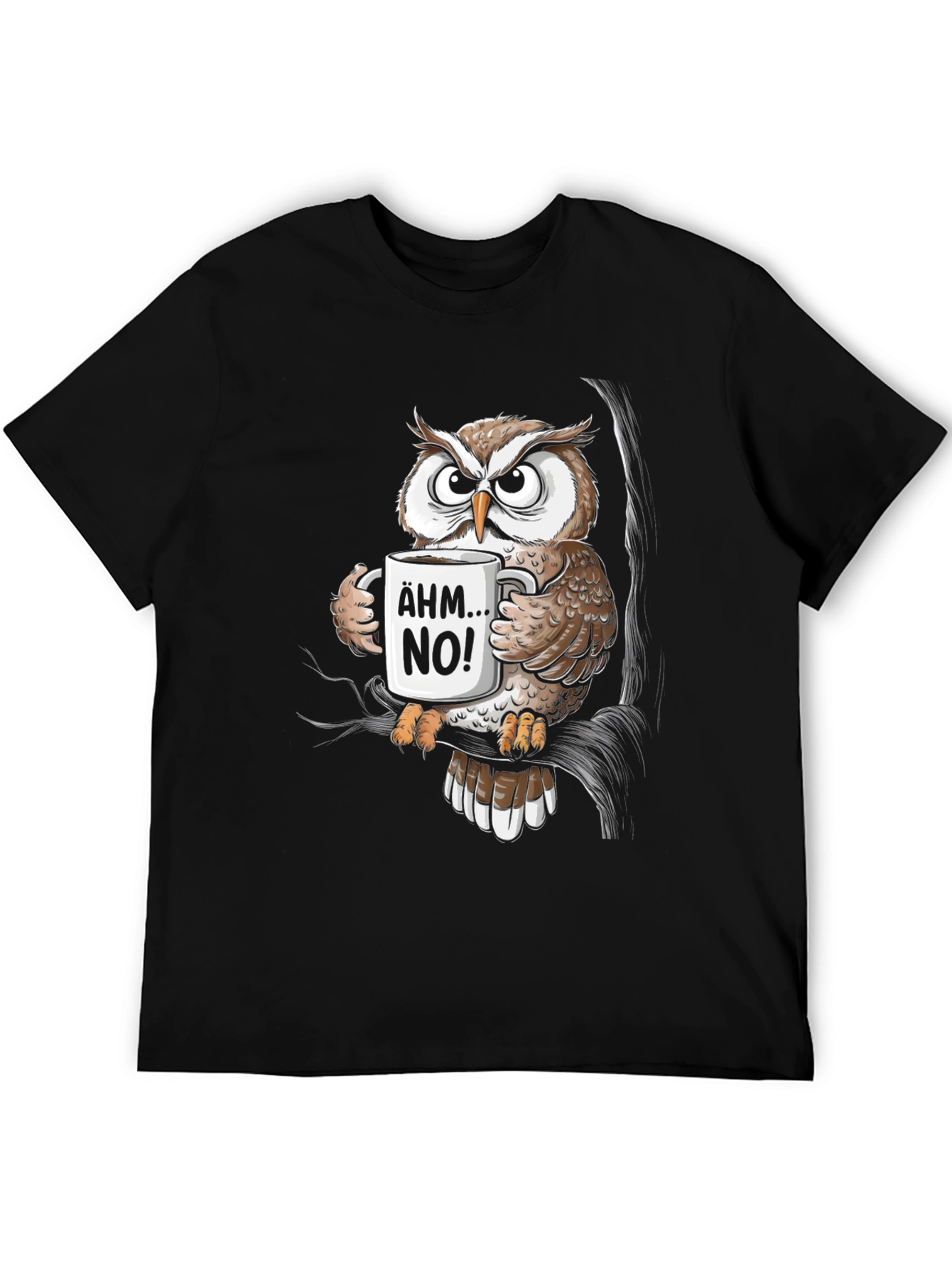 Black Funny Owl Coffee T-Shirt - Ähm No! Graphic Tee view 5