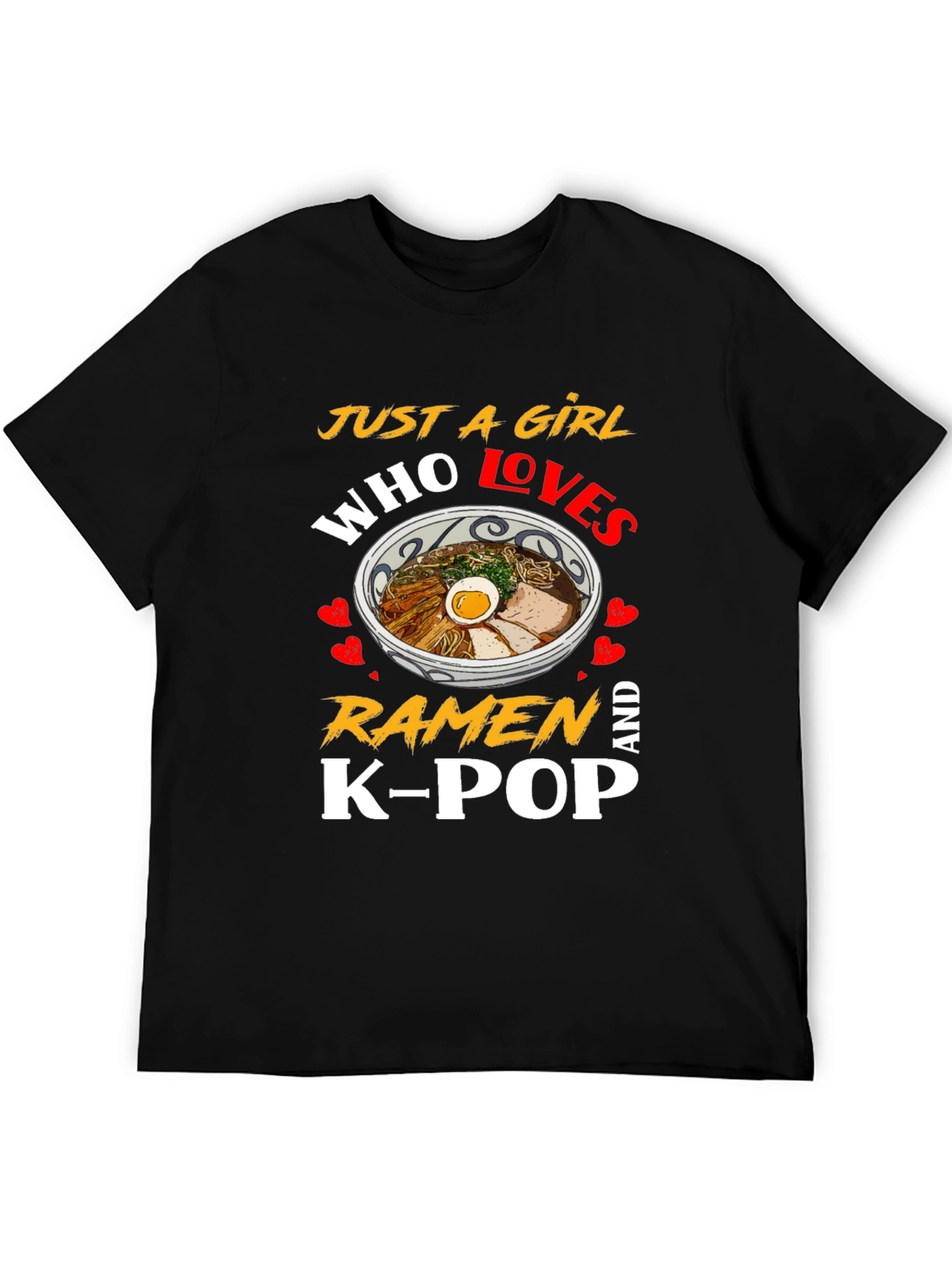 Black Just A Girl Who Loves Ramen And K-Pop Black T-Shirt view 5