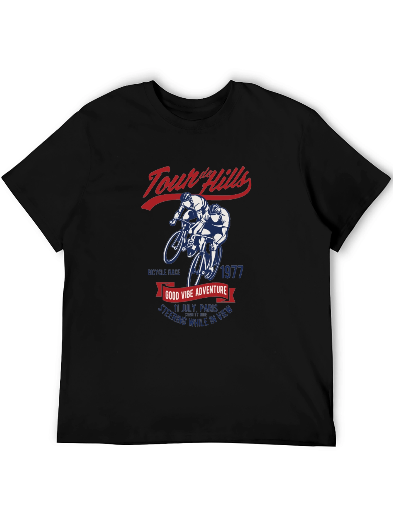 Black Tour de Hills Cycling T-Shirt - Vintage Style view 5