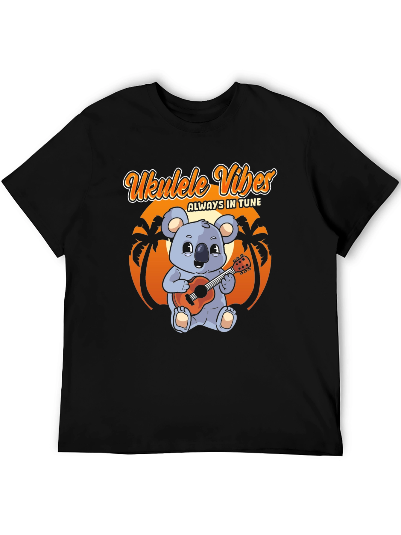 Black Ukulele Vibes T-Shirt - Koala Bear Playing Ukulele view 5