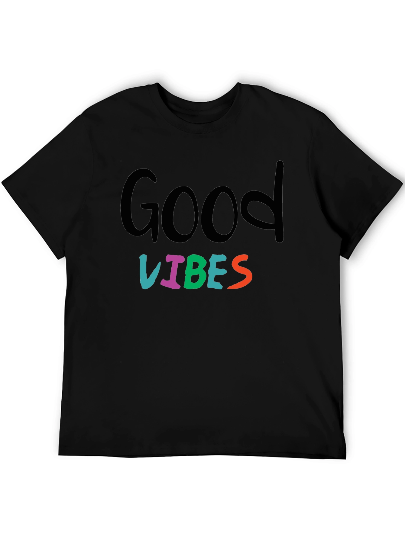 Black Good Vibes Graphic Print Black T-Shirt view 5