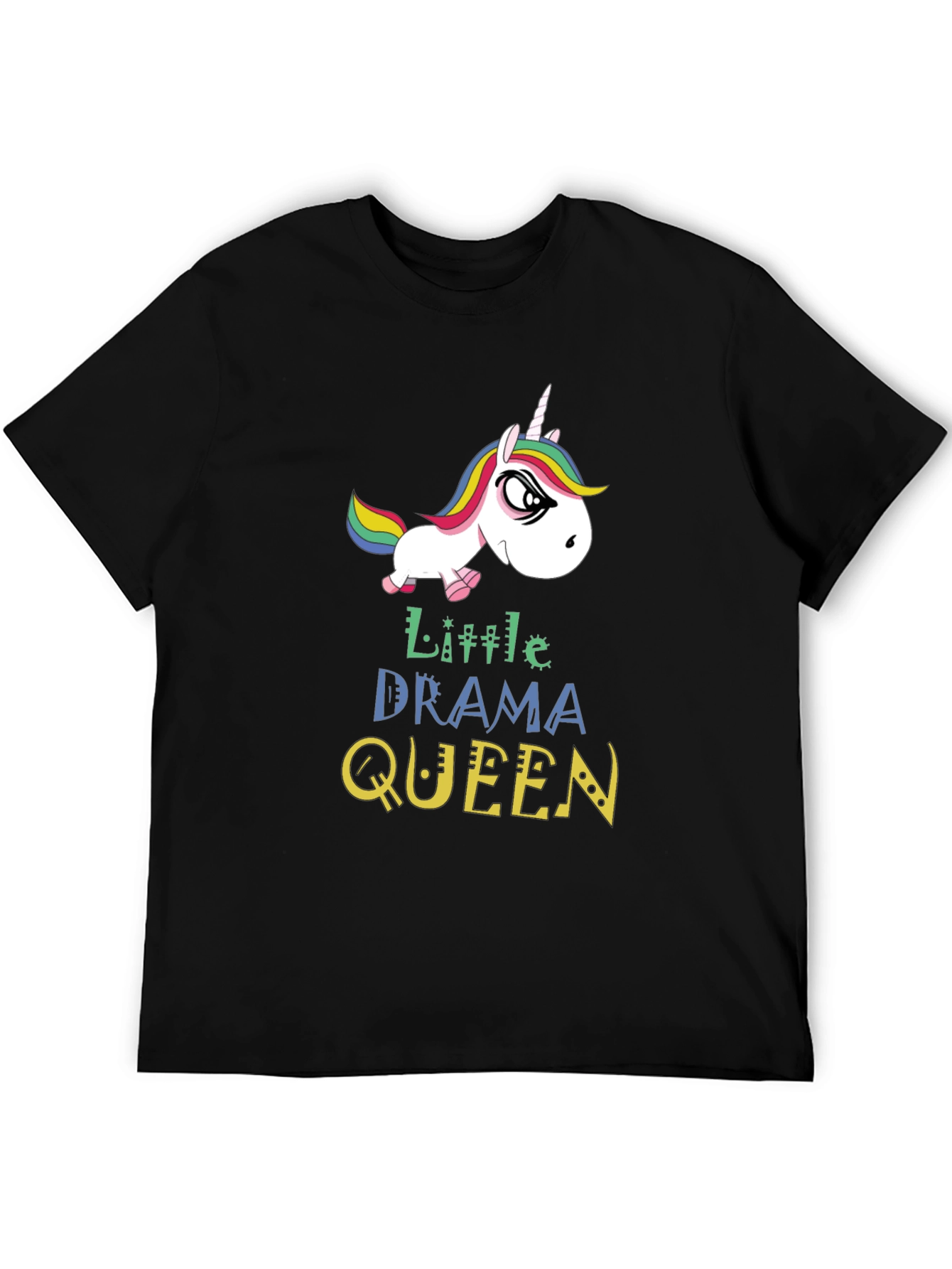 Black Little Drama Queen Unicorn Graphic T-Shirt view 5