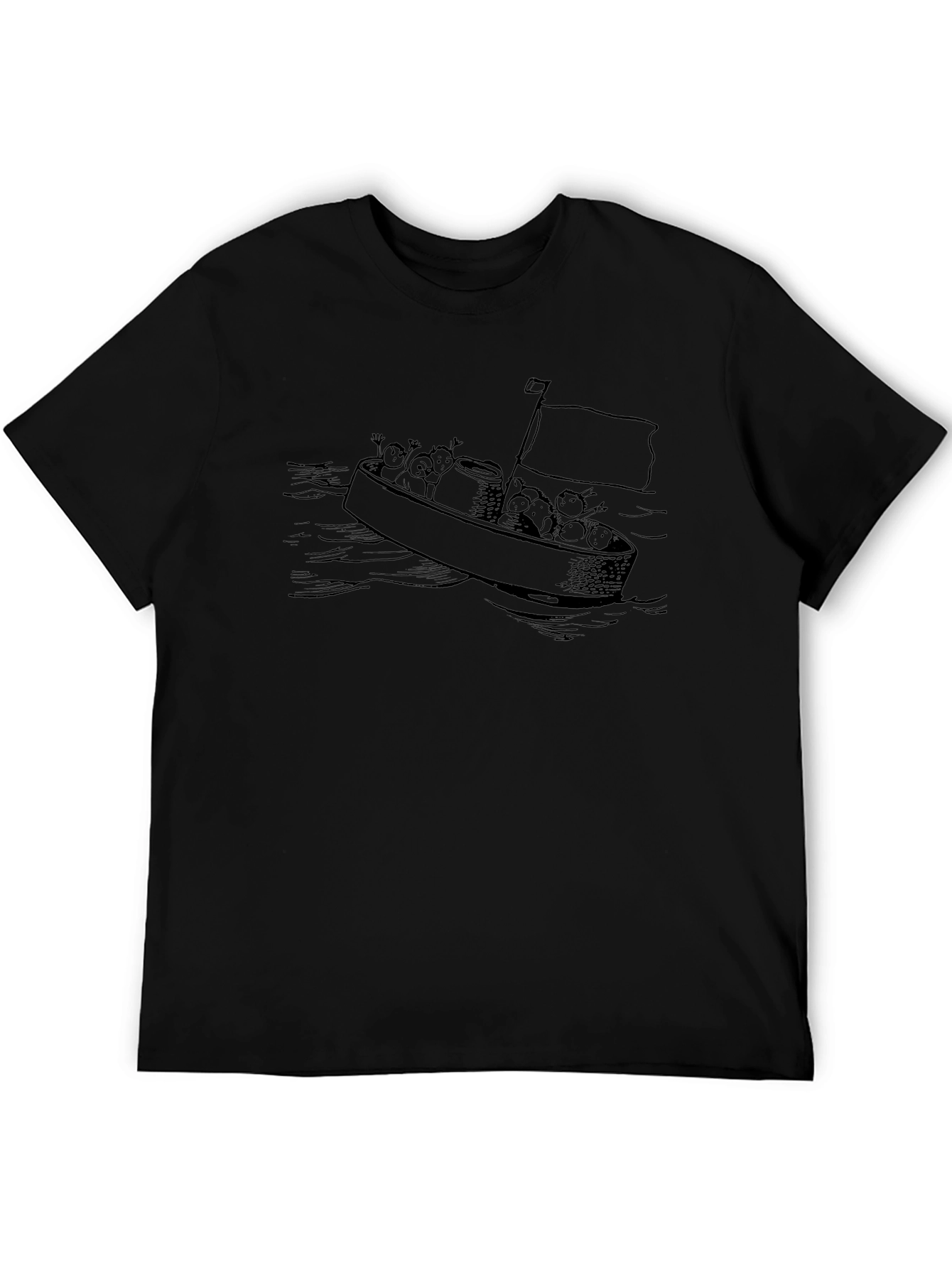 Black Cartoon Boat Black T-Shirt view 5