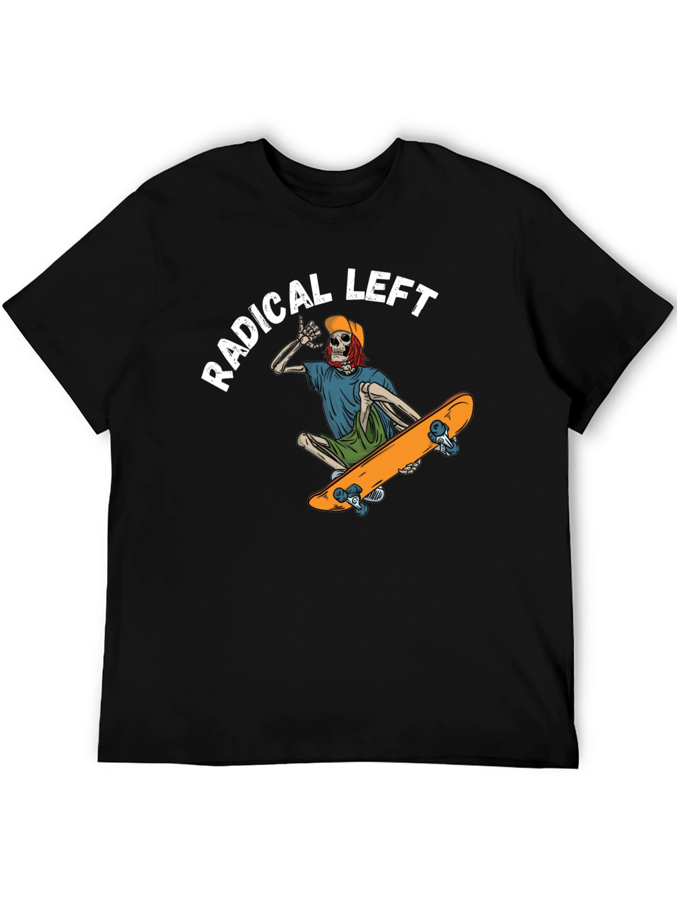 Black Radical Left Skeleton Skateboard T-Shirt view 5