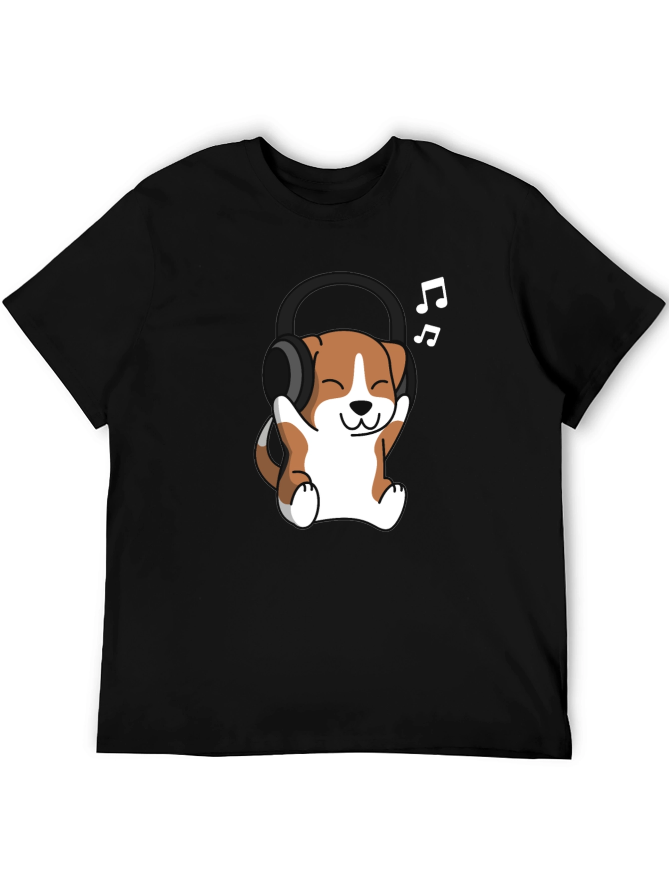 Black Cute Dog with Headphones Black T-Shirt view 5