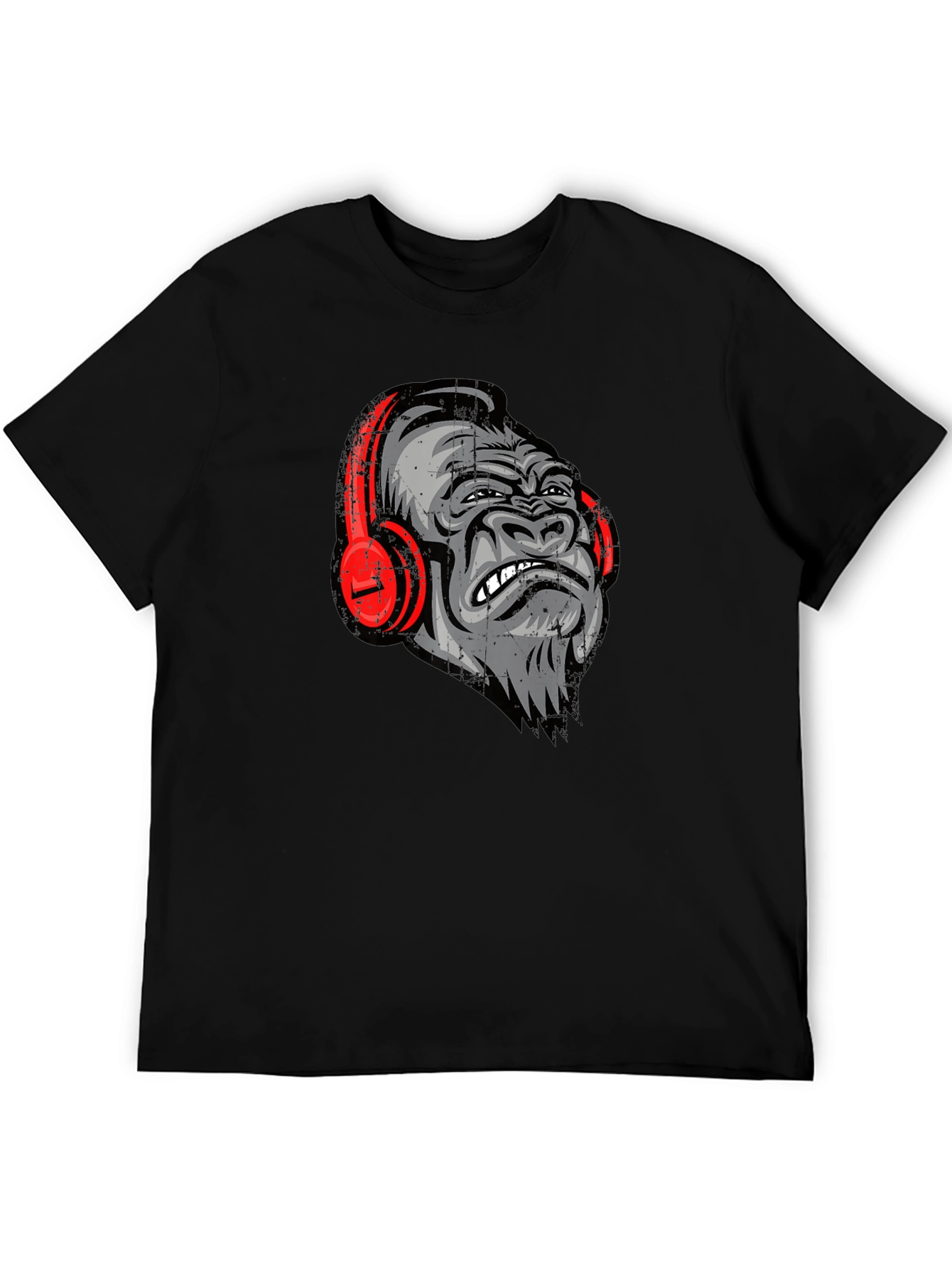 Black Cool Gorilla with Headphones Graphic Tee view 5