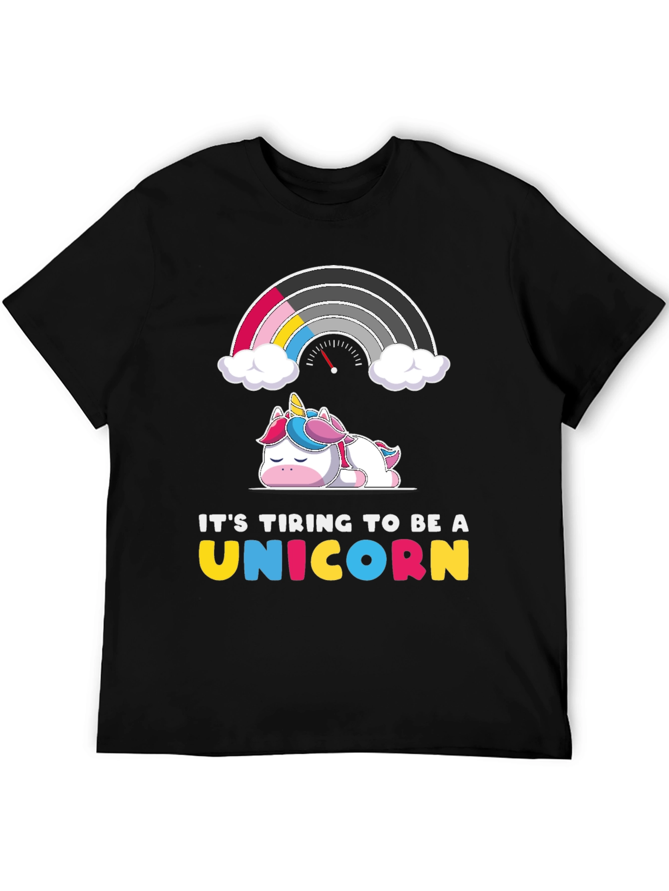 Black Tiring Unicorn Graphic Tee - Black Cotton T-Shirt view 5