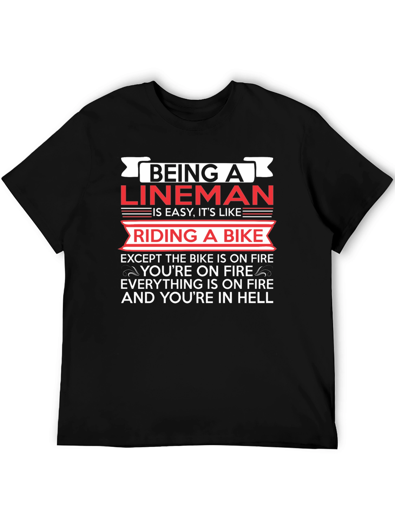Black Lineman Funny T-Shirt - Riding a Bike in Hell view 5