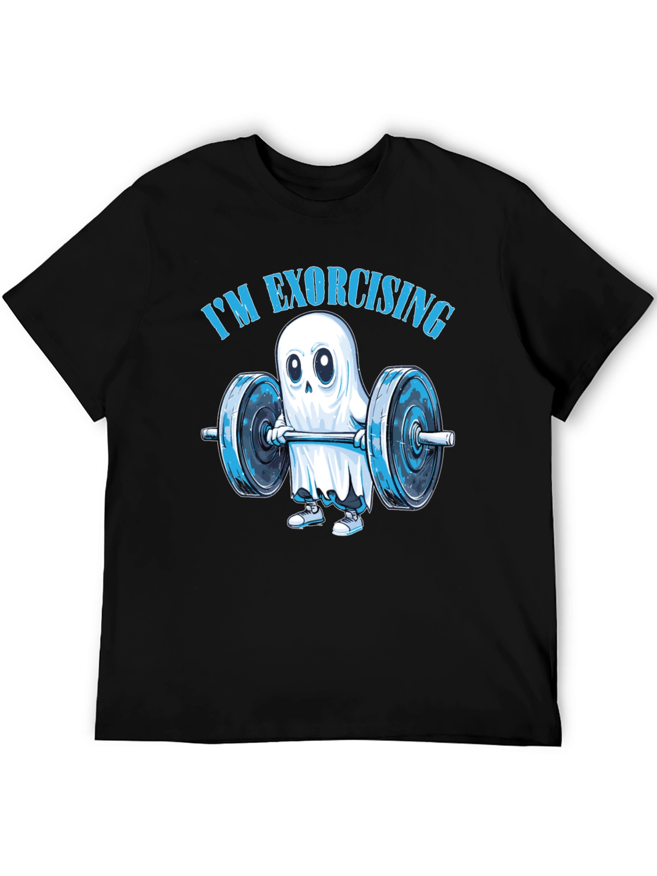 Black Funny Ghost Weightlifting T-Shirt: "I'm Exorcising!" view 5