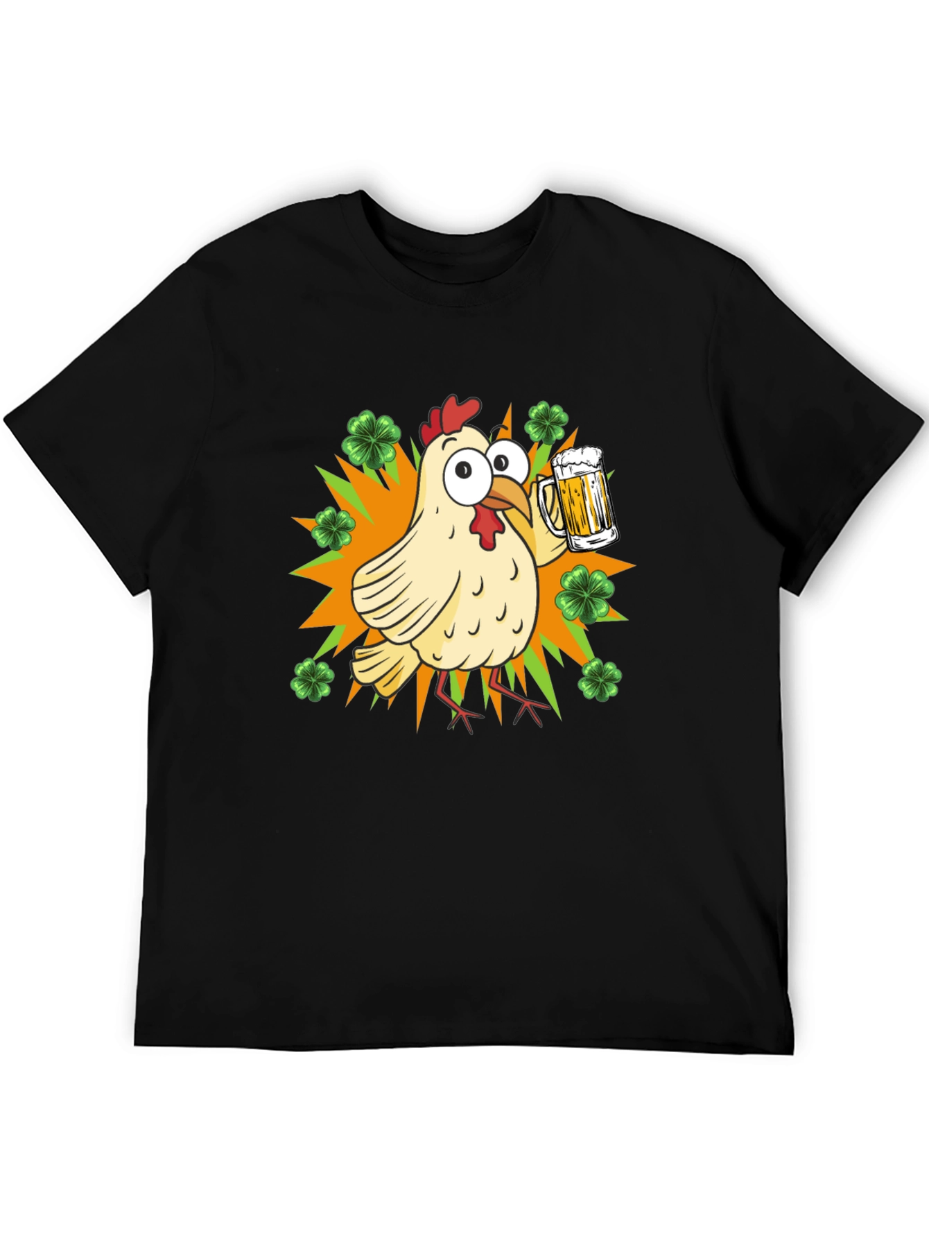 Black St. Patrick's Day Chicken with Beer T-Shirt view 5