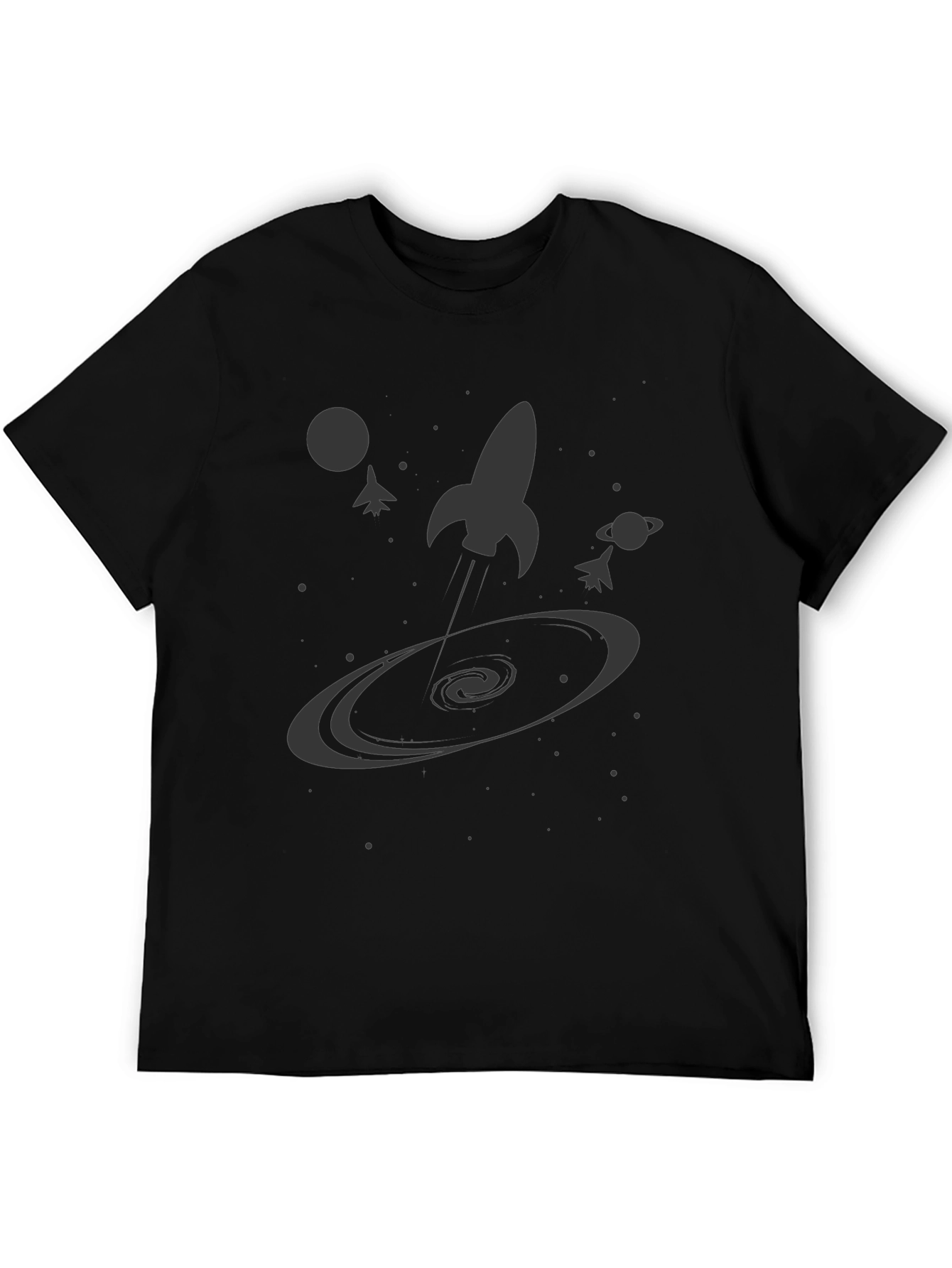 Black Space Rocket Galaxy Graphic Tee - Black Cotton Casual Shirt view 5