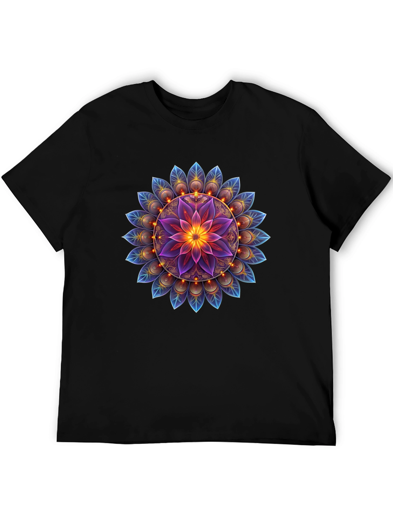 Black Floral Mandala Graphic Tee - Black Cotton Blend view 5