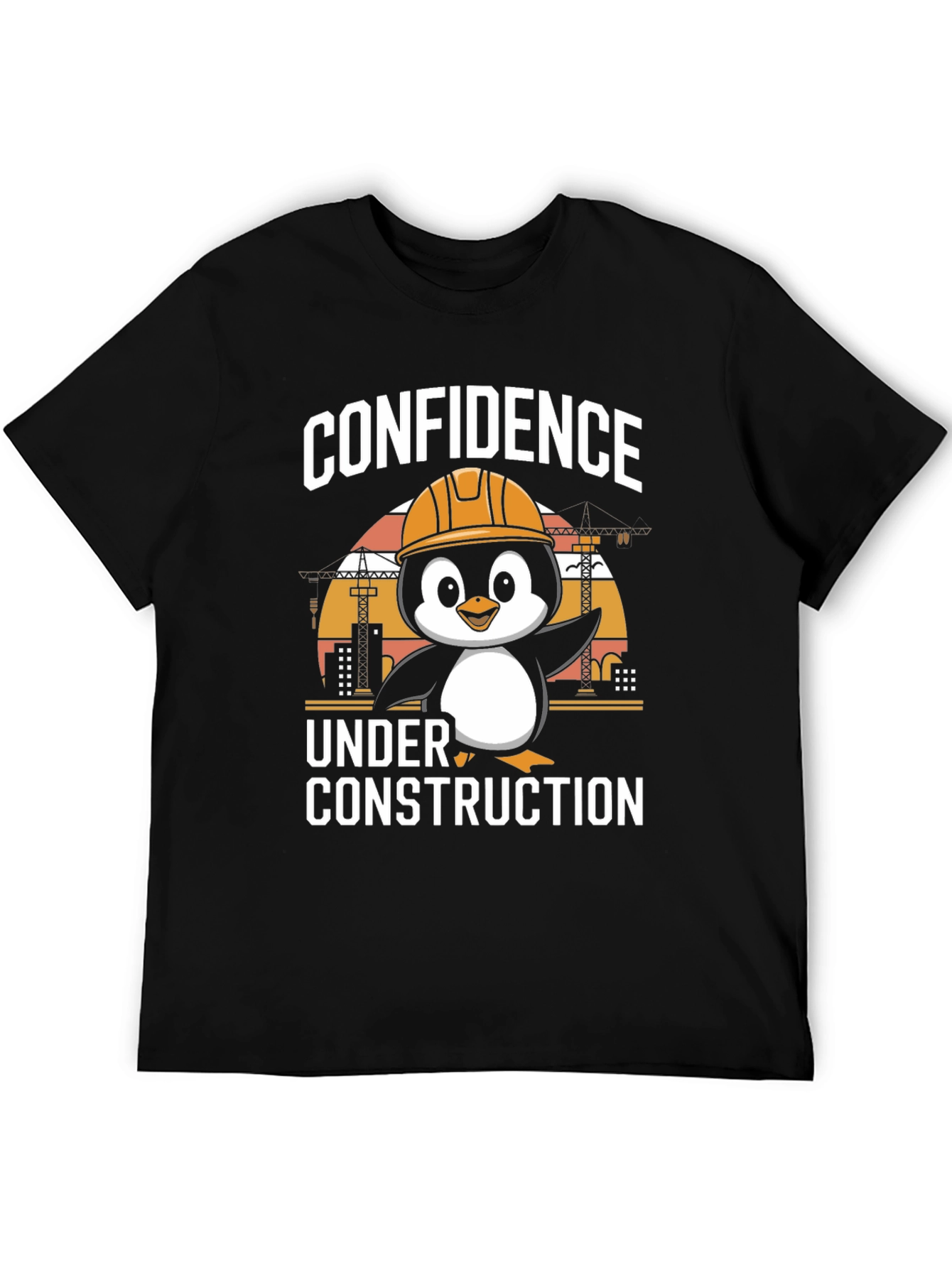 Black Confidence Under Construction Penguin T-Shirt view 5