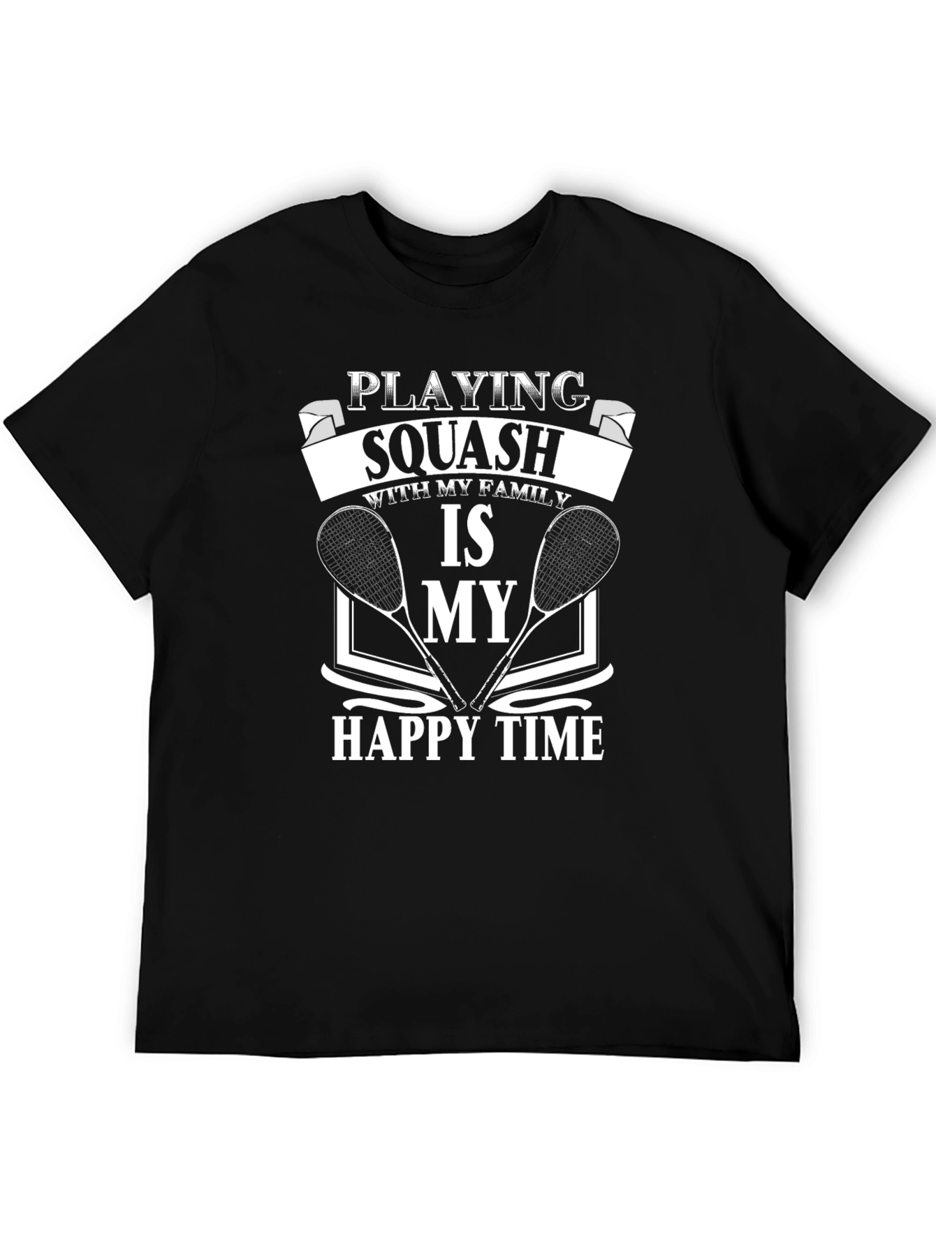Black Squash Lover T-Shirt - Playing Squash is My Happy Time view 5