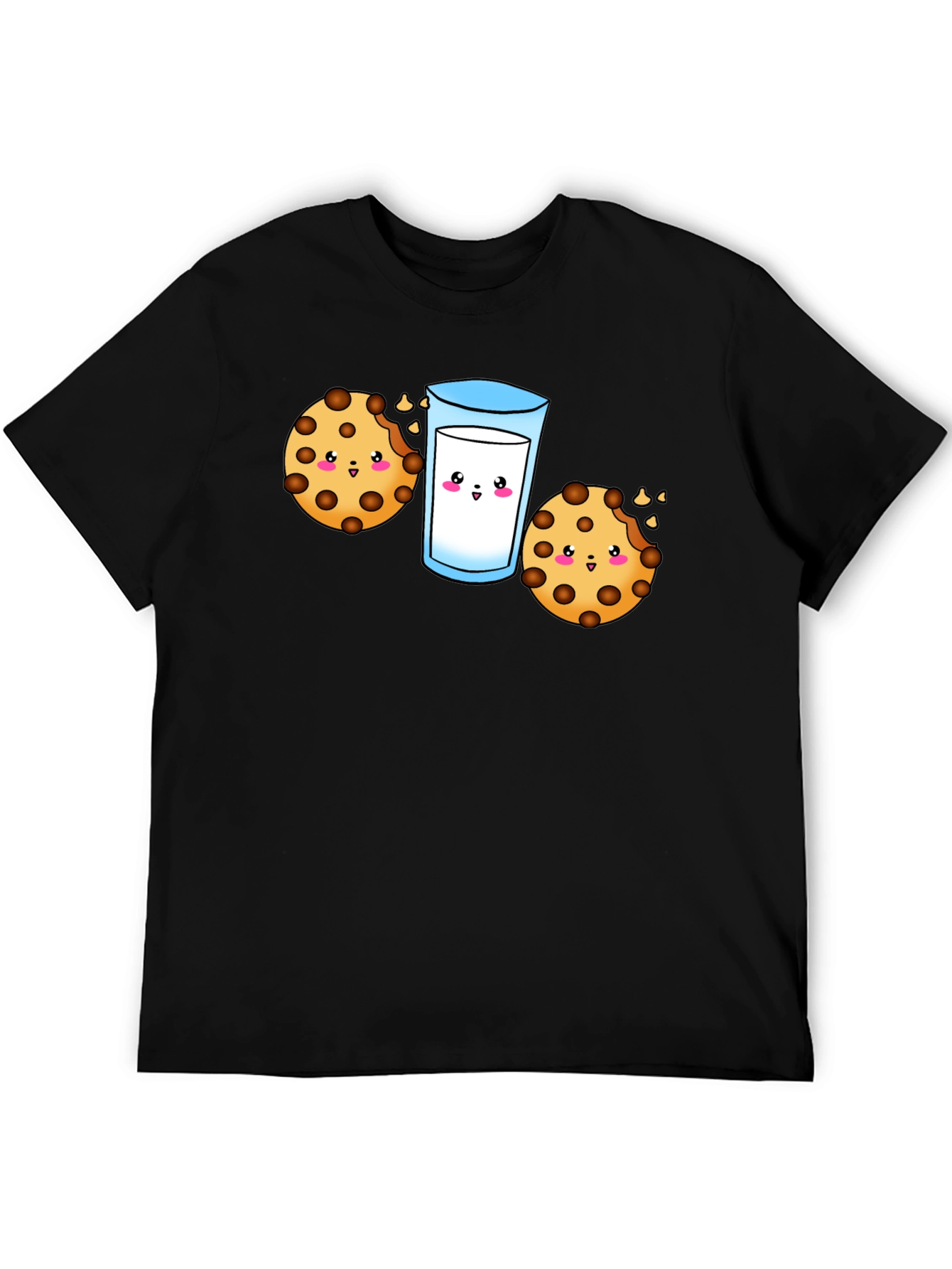 Black Cute Cookie & Milk Graphic Black T-Shirt view 5
