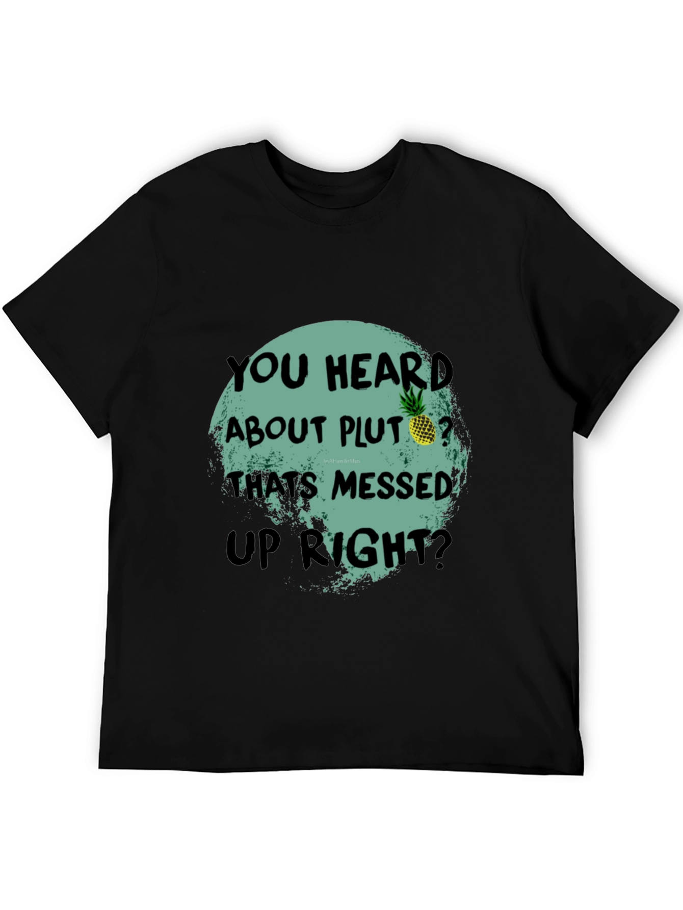 Black Funny Pluto Pineapple Graphic Tee - Unique Statement T-Shirt view 5