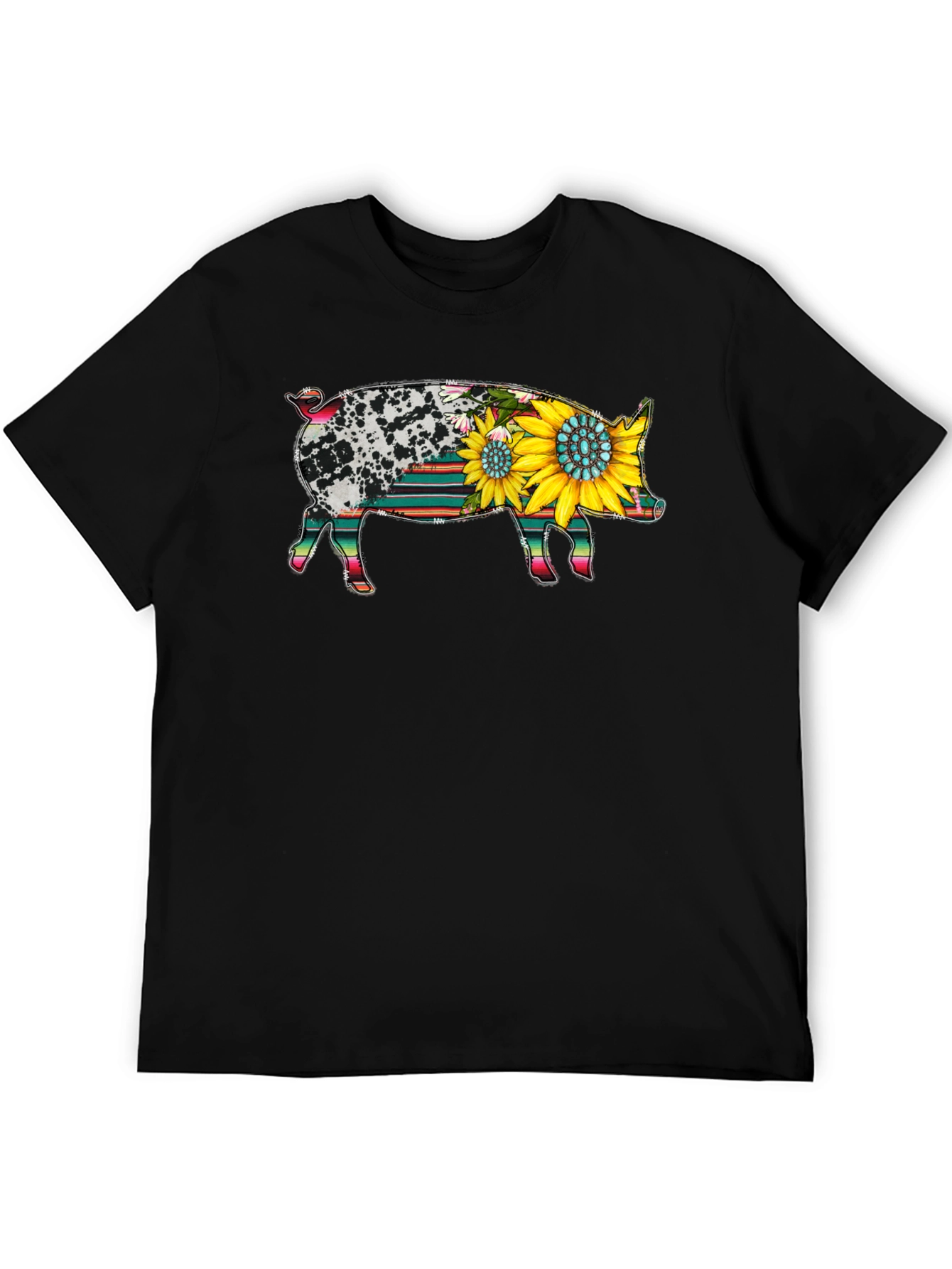 Black Sunflower Pig Graphic Tee view 5
