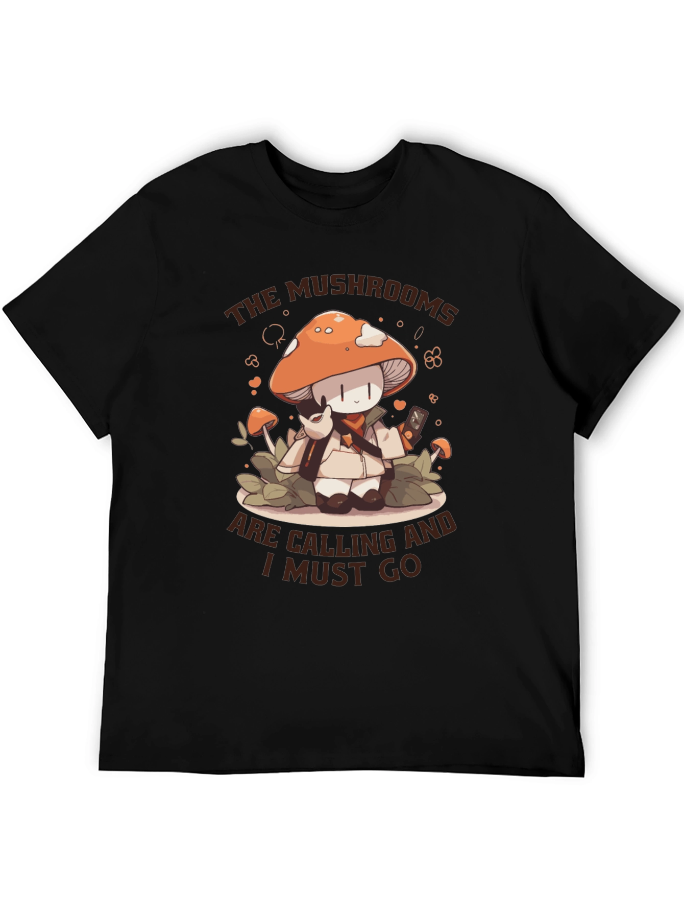Black Mushroom Calling T-Shirt -  Cute Cartoon Graphic Tee view 5