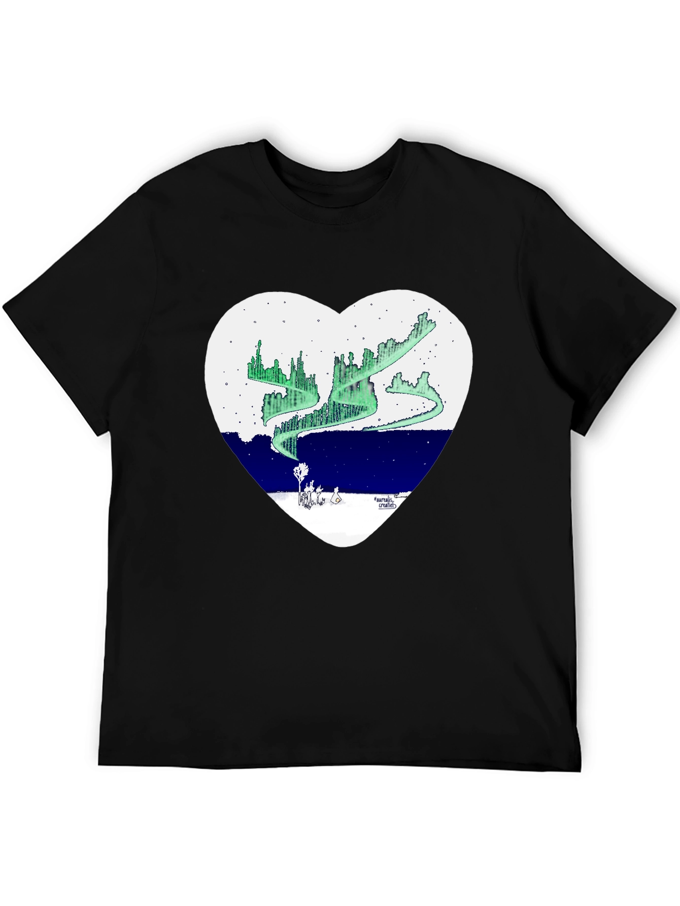 Black Aurora Borealis Heart Graphic T-Shirt view 5